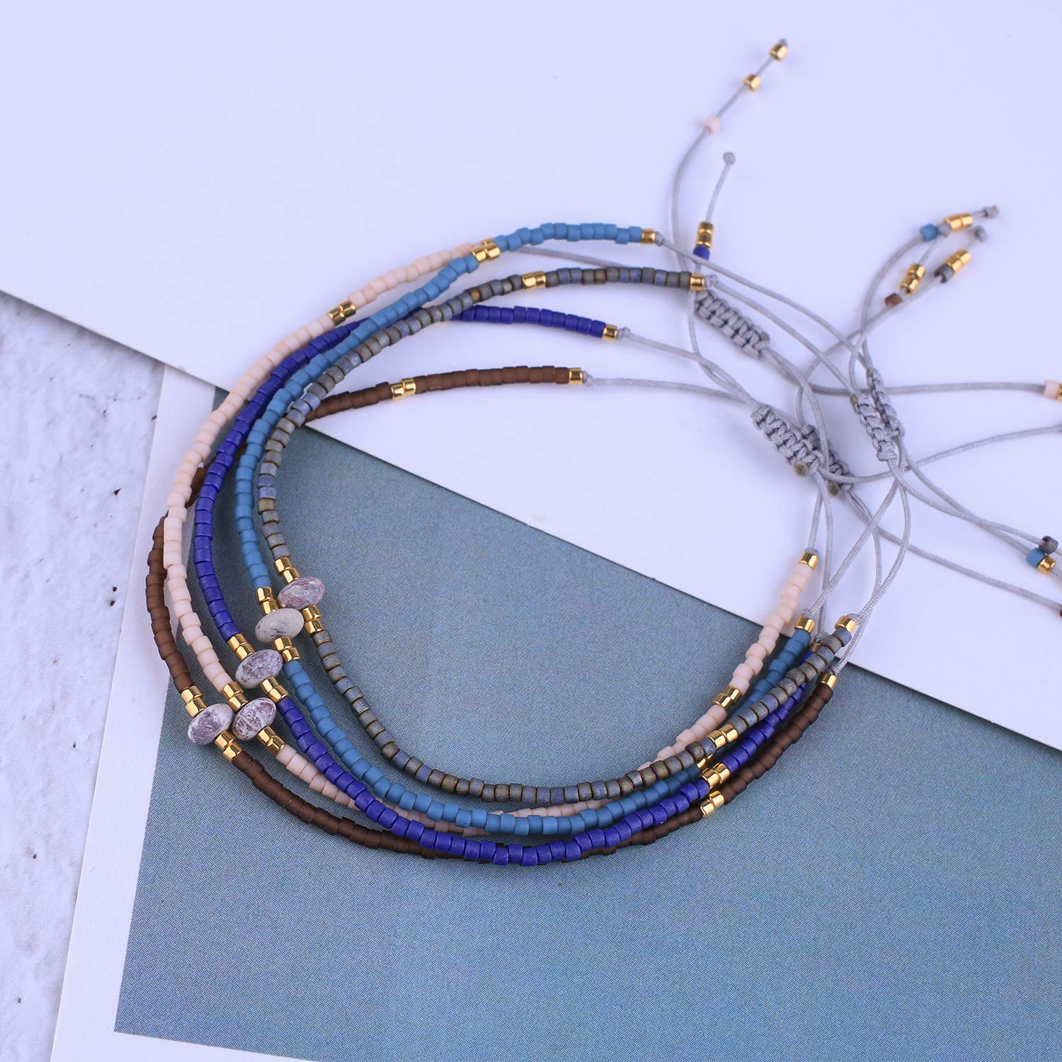 KELITCH Agate Seed Beads Friendship Bracelets for Women - Thin Boho Beaded Bracelet Set - Handmade Stretchy Adjustable Wristbands - Perfect for Beach, Summer, Yoga, and Everyday Wear
