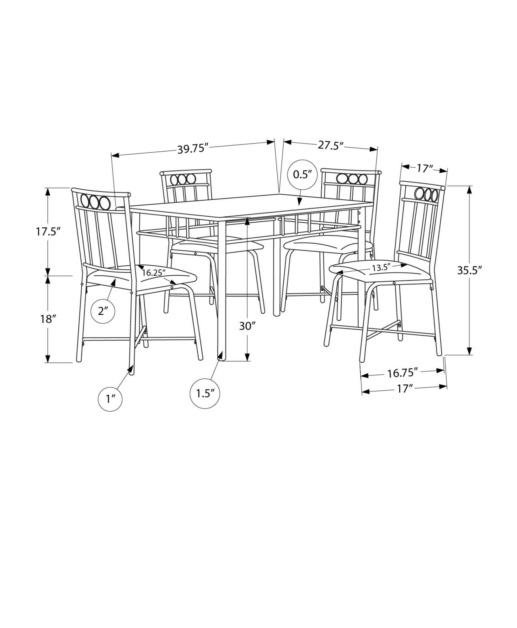 Monarch Specialties 1018 5-Piece Dining Table Set, 40