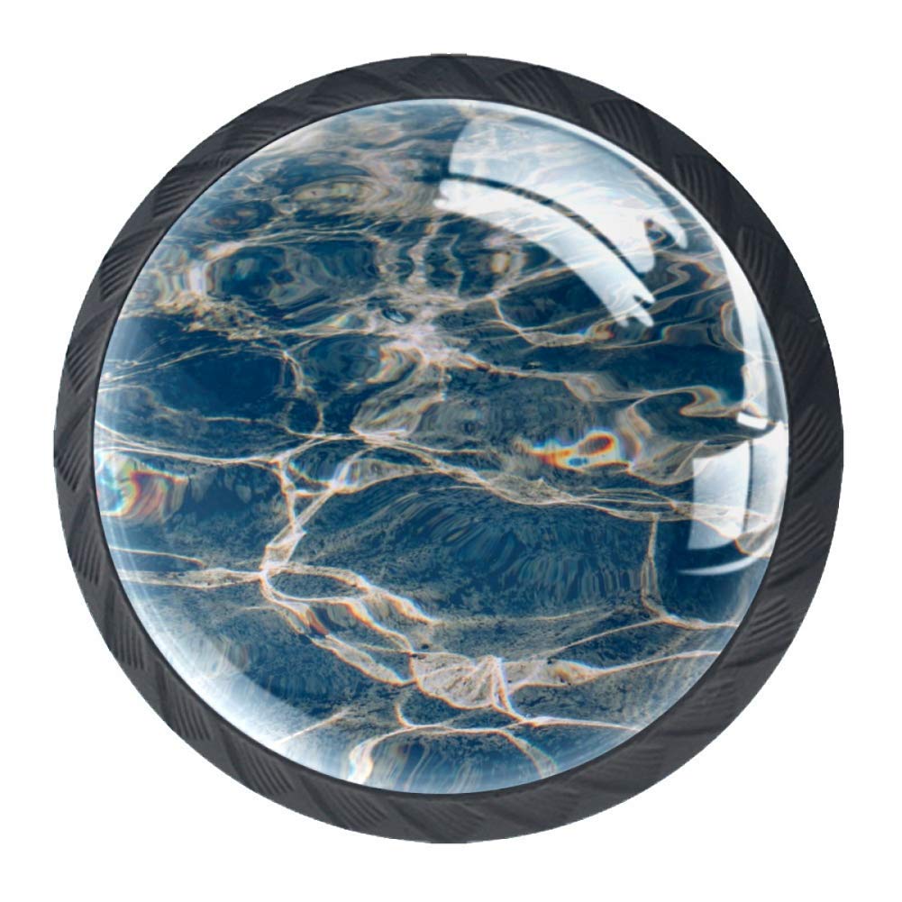 Blue Water Wave Design Cabinet Drawer Pulls & Knobs - 4 Pack Kitchen Cabinet Handles for Drawers, Cabinets, Wardrobes - Perfect for Coastal, Beach House & Nautical Theme Decor