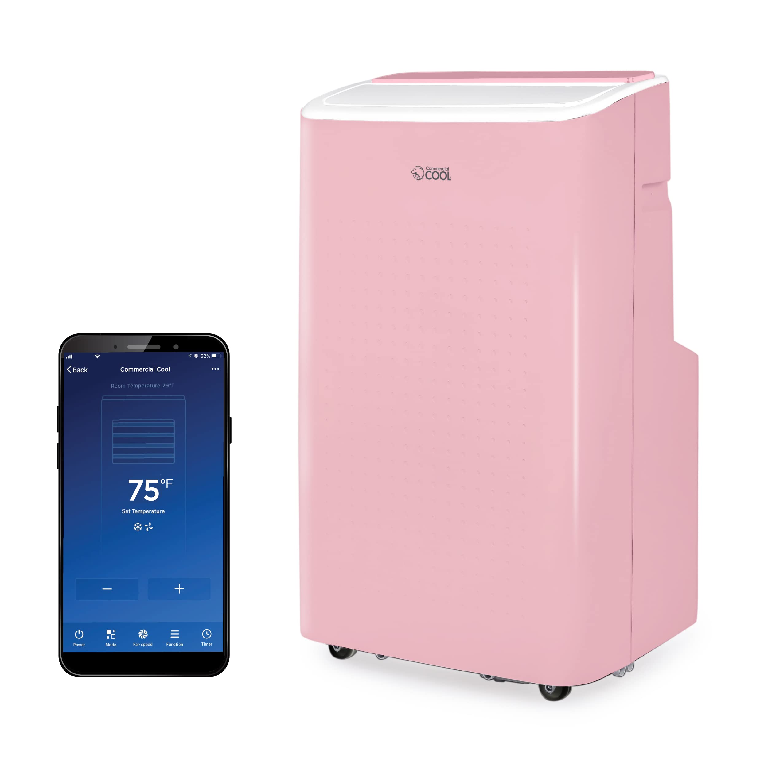 COMMERCIAL COOL 9,000 BTU Portable Air Conditioner with Dehumidifier & Fan - Cools Up to 400 Sq. Ft, Wi-Fi Enabled, Pink - Perfect for Bedrooms, Offices & Small Apartments