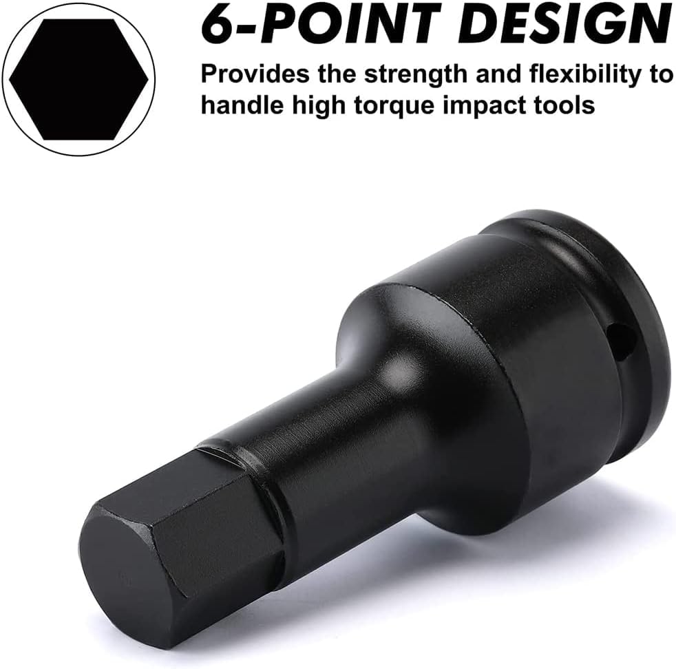 1/2-Inch Drive 17mm Hex Impact Bit Socket - Cr-Mo Steel Allen Bit Socket for Impact Wrench - Perfect for Automotive Repair & Heavy-Duty Construction Work