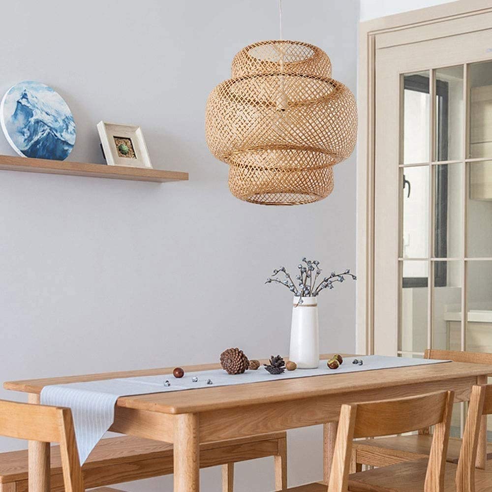 Modern Chinese Style Bamboo Hanging Lamp - Hand-Woven Art Lantern Chandelier with Bamboo Wicker Lampshade E27 Socket - Perfect for Living Room, LOFT, Bedroom & Dining Room Lighting Decor