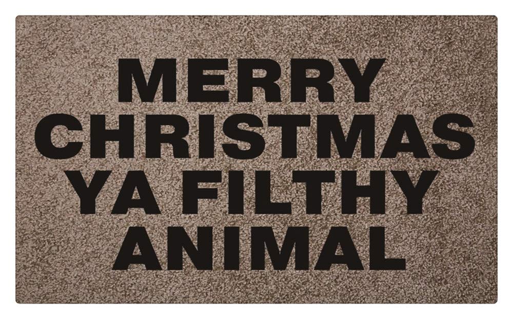 Christmas Entrance Floor Mat - 'Merry Christmas Ya Filthy Animal' Holiday Doormat 23.6x15.7 Inch - Indoor/Outdoor Front Door Decor for Home, Porch & Office - Non-Slip Brown Welcome Mat for Festive Season