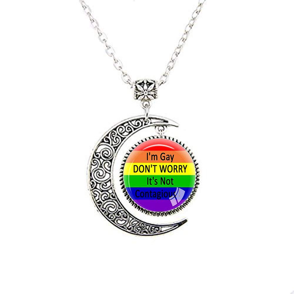 Rainbow Moon Necklace - LGBT Pride Jewelry for Gay & Lesbian Couples - Same Sex Marriage Equality Gift - Perfect for Pride Month, Weddings & LGBTQ+ Events