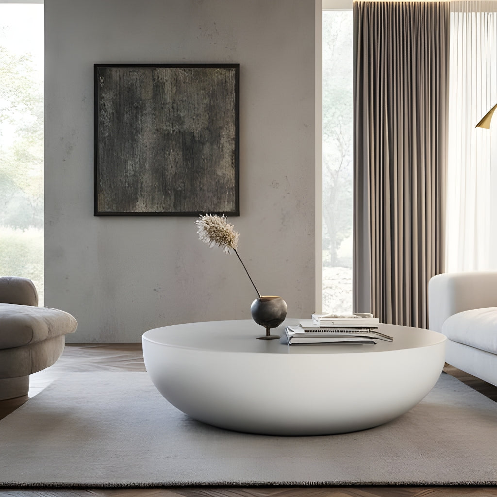 ROCCO 107cm White Concrete Coffee Table - Indoor & Outdoor Use - Perfect for Patio, Garden, and Living Room Decor