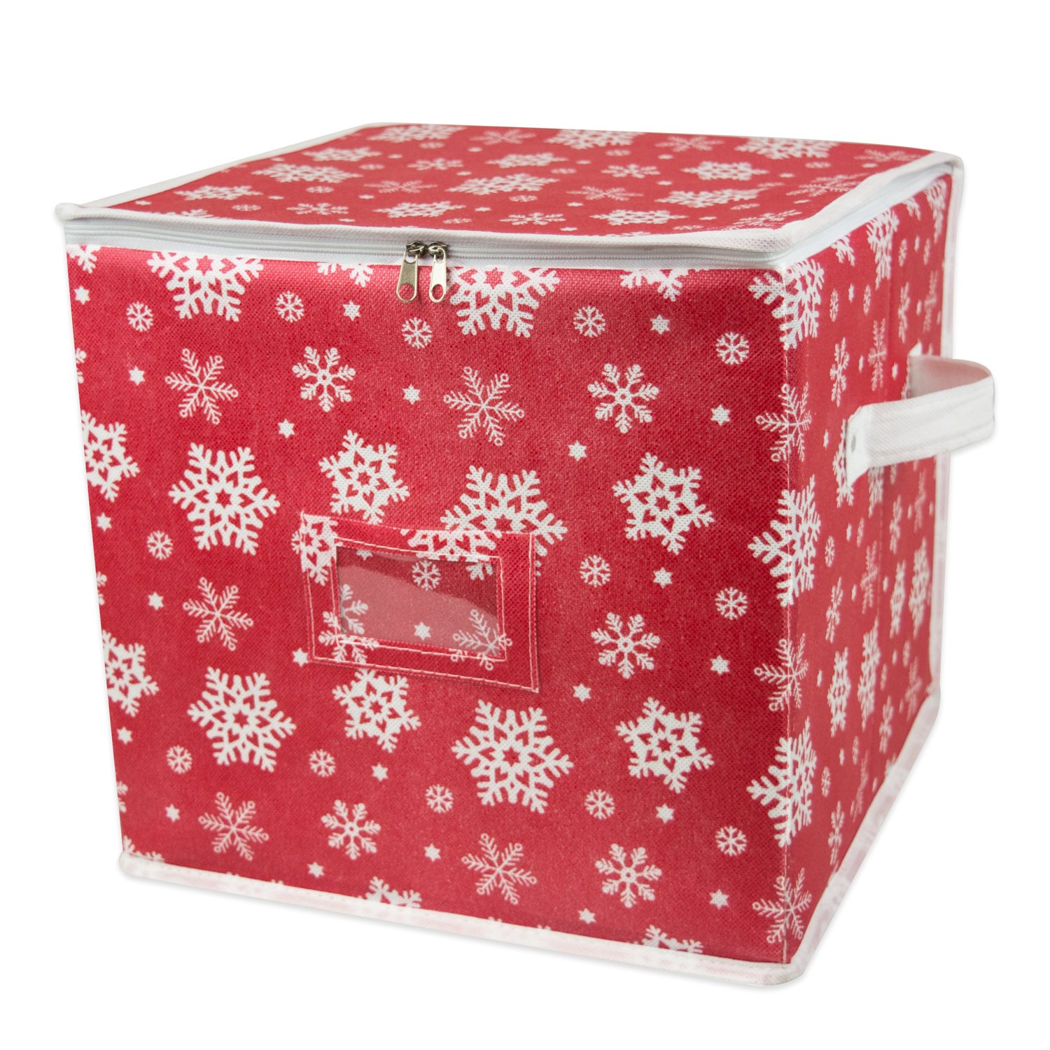 DII Christmas Ornament Storage Containers with Dividers & Zipper - 12x12x12 Inch Small Holiday Decoration Organizer Box for Xmas Tree Decorations (Snowflake Design) - Perfect for Seasonal Storage & Home Organization