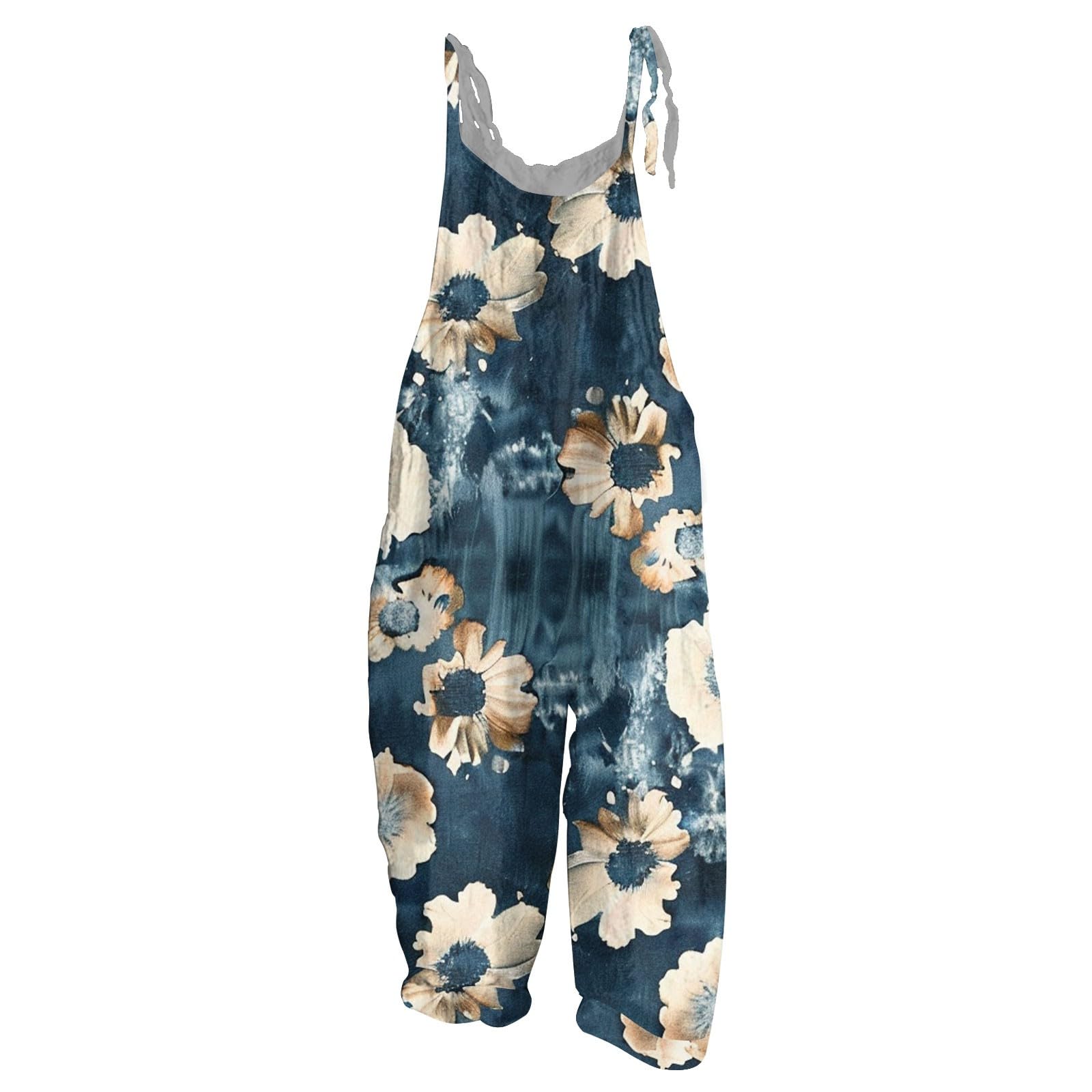 Vintage Floral Jumpsuit for Women - Loose Summer Romper for Casual Outings