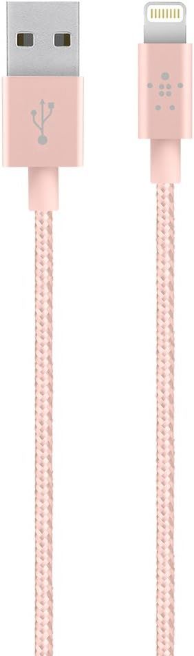 Belkin 1.2M Braided Metallic USB A to Lightning Cable - Pink (F8J144bt04 C00) | Fast Charging & Durable for iPhone, iPad | Perfect for Home, Office & Travel