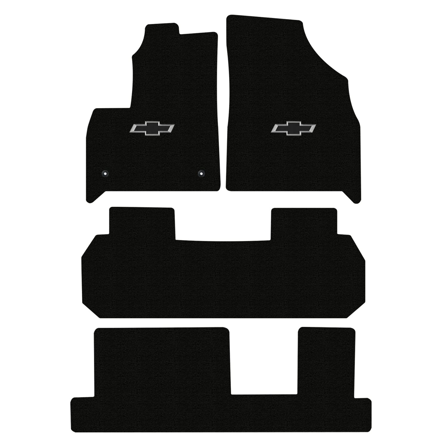 Premium Custom-Fit Carpeted Floor Mats for Chevy Traverse 2018-2023 - 4-Piece Set with Black Bowtie Logo (2nd Row Bench, Charcoal) - Luxury Car Floor Liners for All-Weather Protection & Enhanced Interior Style