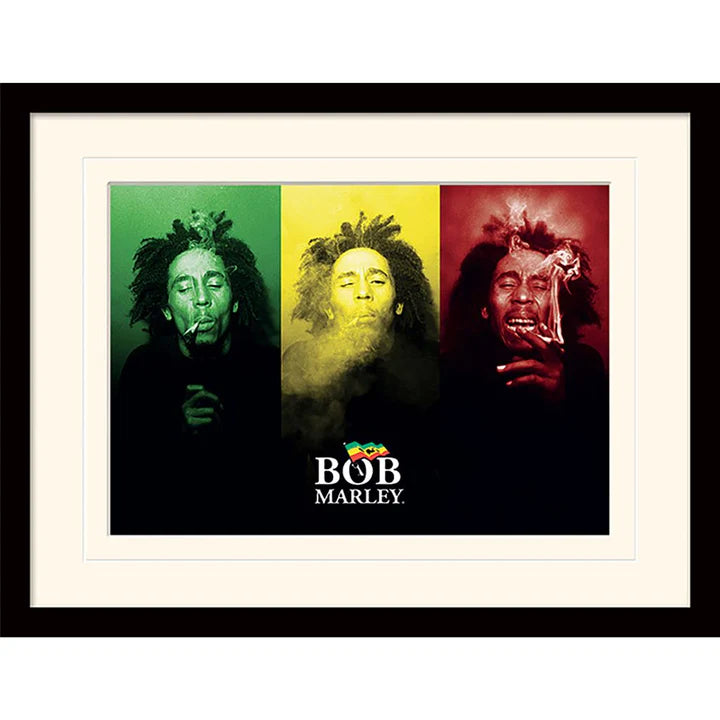 Bob Marley Tricolor Smoke Framed Poster - Vintage Reggae Music Wall Art for Home, Office & Bar Decor - Perfect for Music Lovers & Jamaican Culture Enthusiasts
