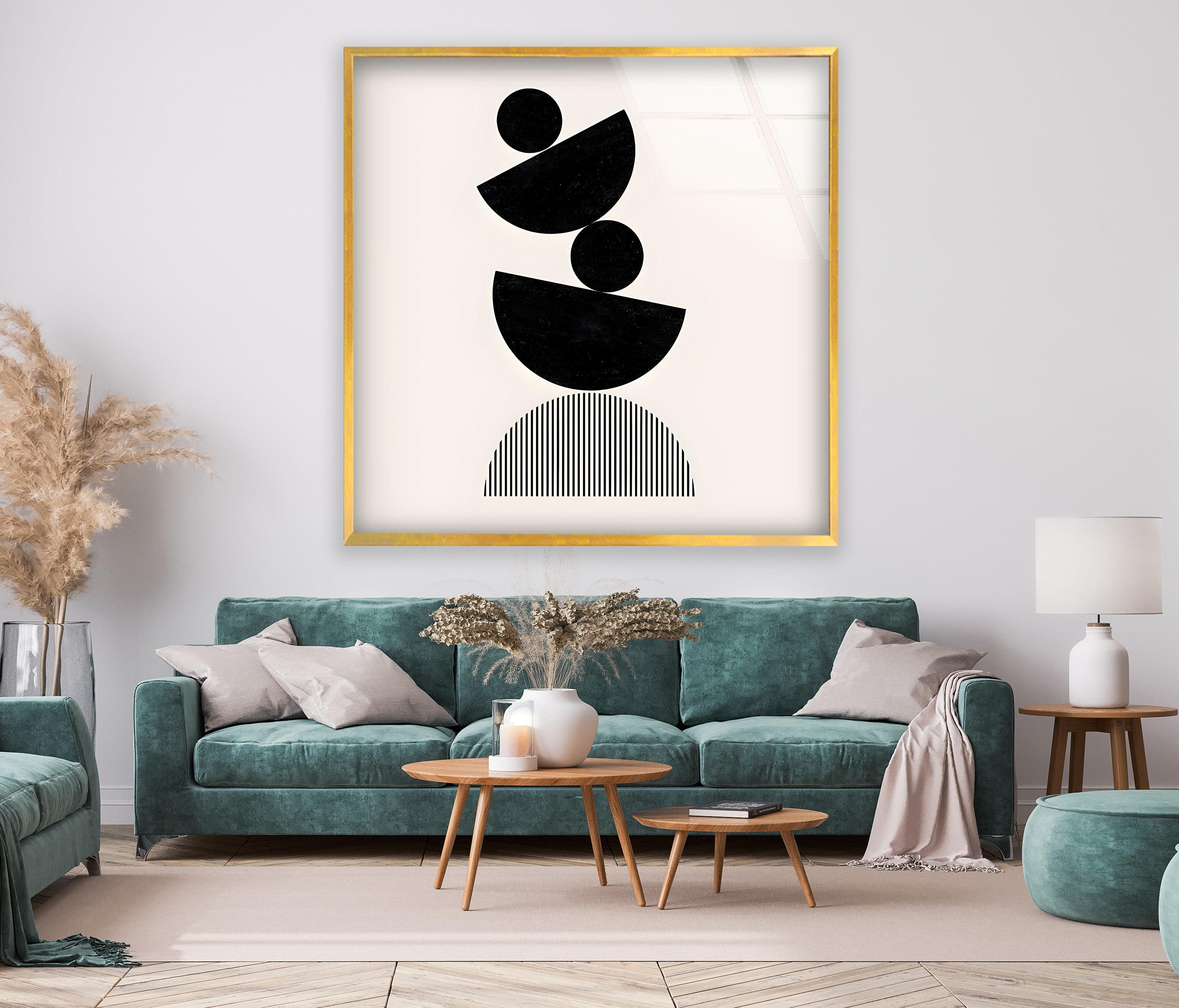Abstract Black & White Geometric Art Print - Modern Minimalist Wall Decor for Living Room, Bedroom & Office | Framed Canvas Painting for Contemporary Home Design