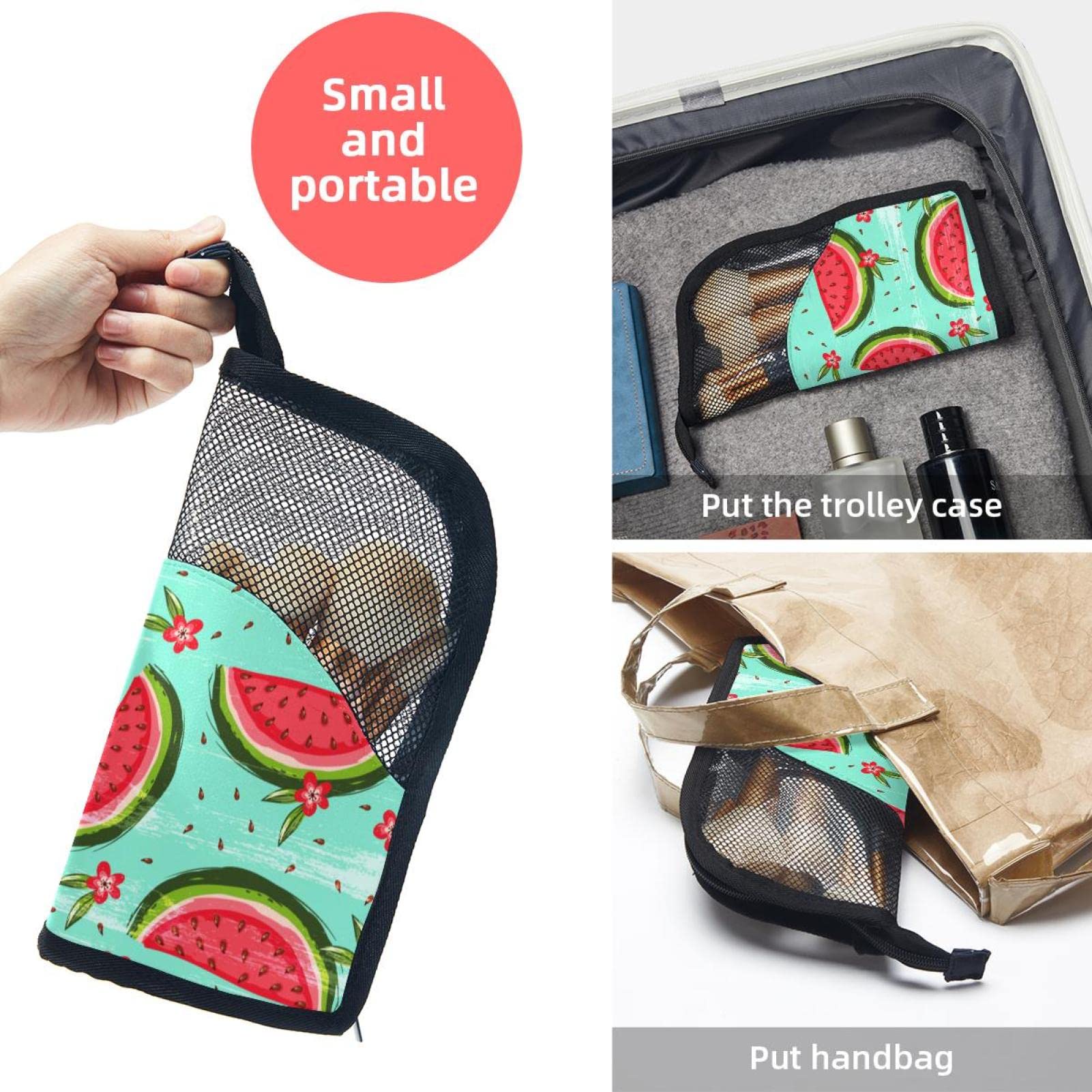 12-Piece Makeup Brush Organizer Bag with Daisy Watermelon Green Design - Portable Cosmetic Brush Holder Case for Travel & Home Storage