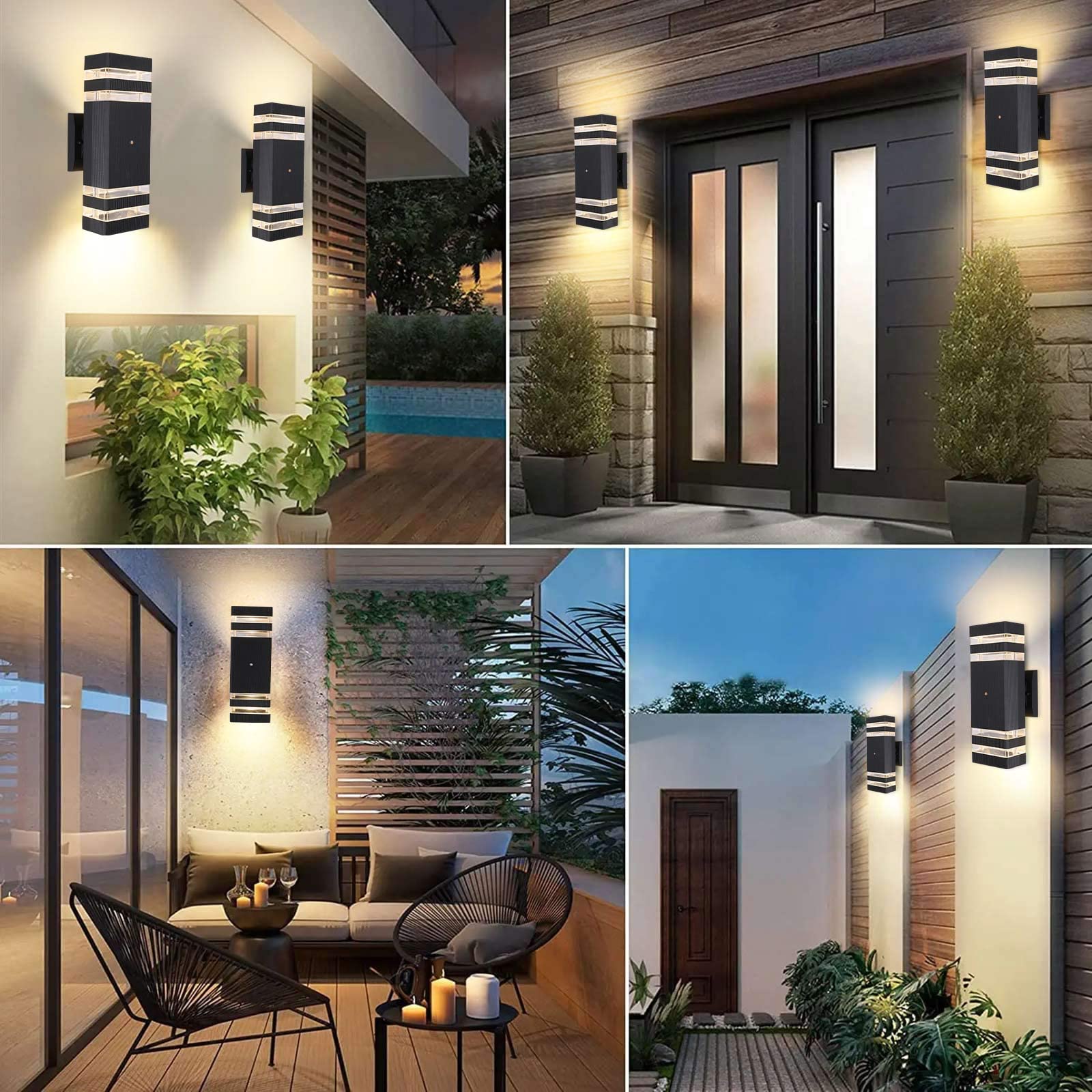RETRELMP 2 Pack Dusk to Dawn Outdoor Wall Lights - Black LED Exterior Lighting Fixtures, Square Porch Up Down Wall Sconce for Front Door, Hallway, Patio, Garage - Weatherproof & Energy Saving for Home Security & Curb Appeal