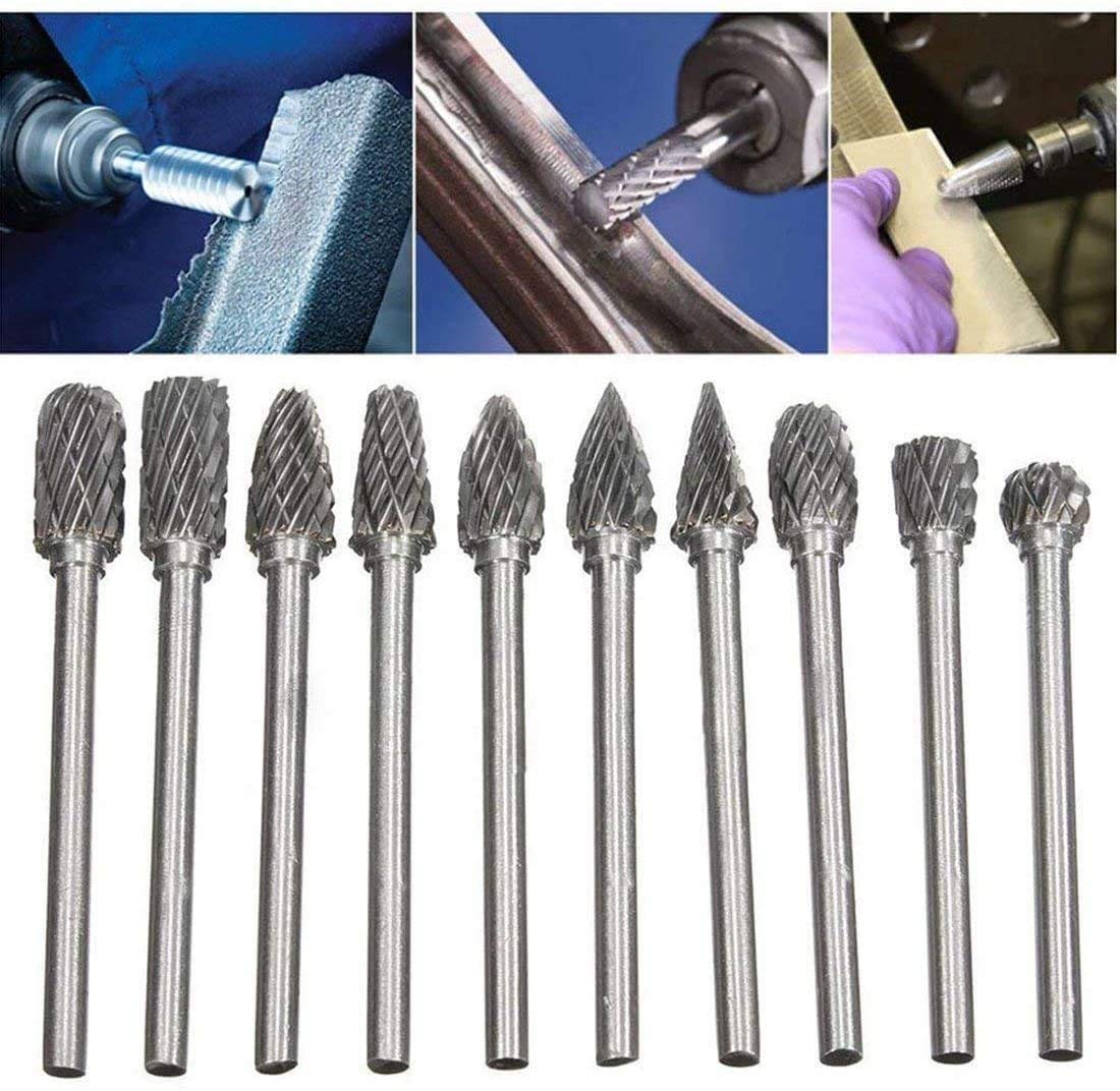 10pcs Tungsten Carbide Rotary Burr Set for Dremel Tools - High-Speed Steel Twist Drill Bits for Wood Carving, Engraving & Metal Drilling - Perfect for DIY Crafts, Jewelry Making & Home Improvement Projects