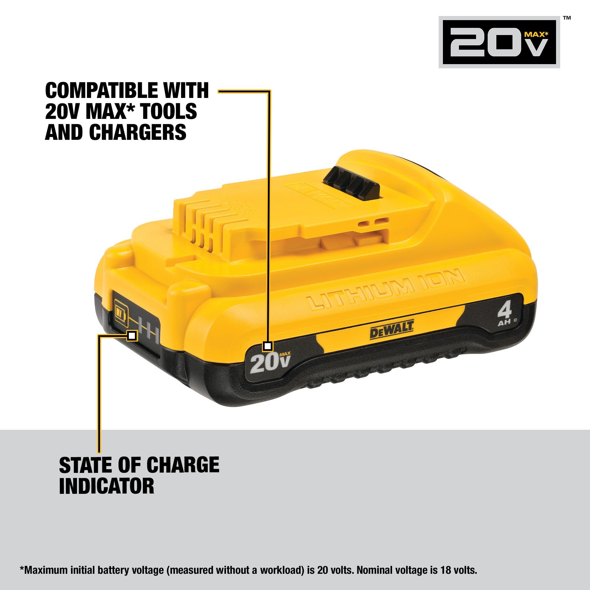DEWALT 20V MAX* Compact 4.0Ah Lithium-Ion Battery (DCB240) - Power Tool Battery for Drills, Saws & More | Ideal for Construction, DIY & Home Improvement Projects
