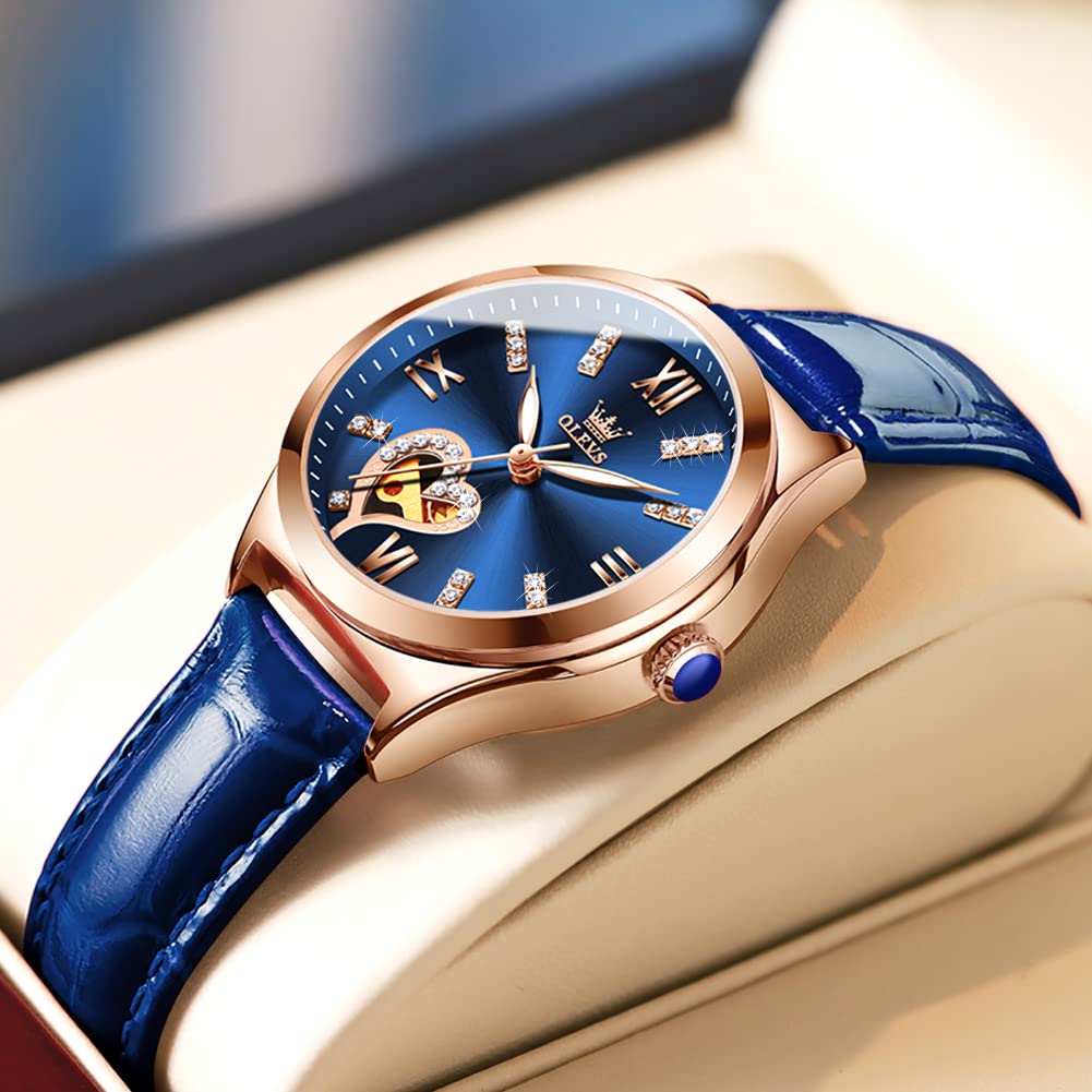 OLEVS Automatic Women's Watches - Luxury Diamond Dial Ladies Watch with Genuine Leather Strap, Self-Winding Mechanical Movement, 50M Waterproof - Perfect for Business, Party & Everyday Wear