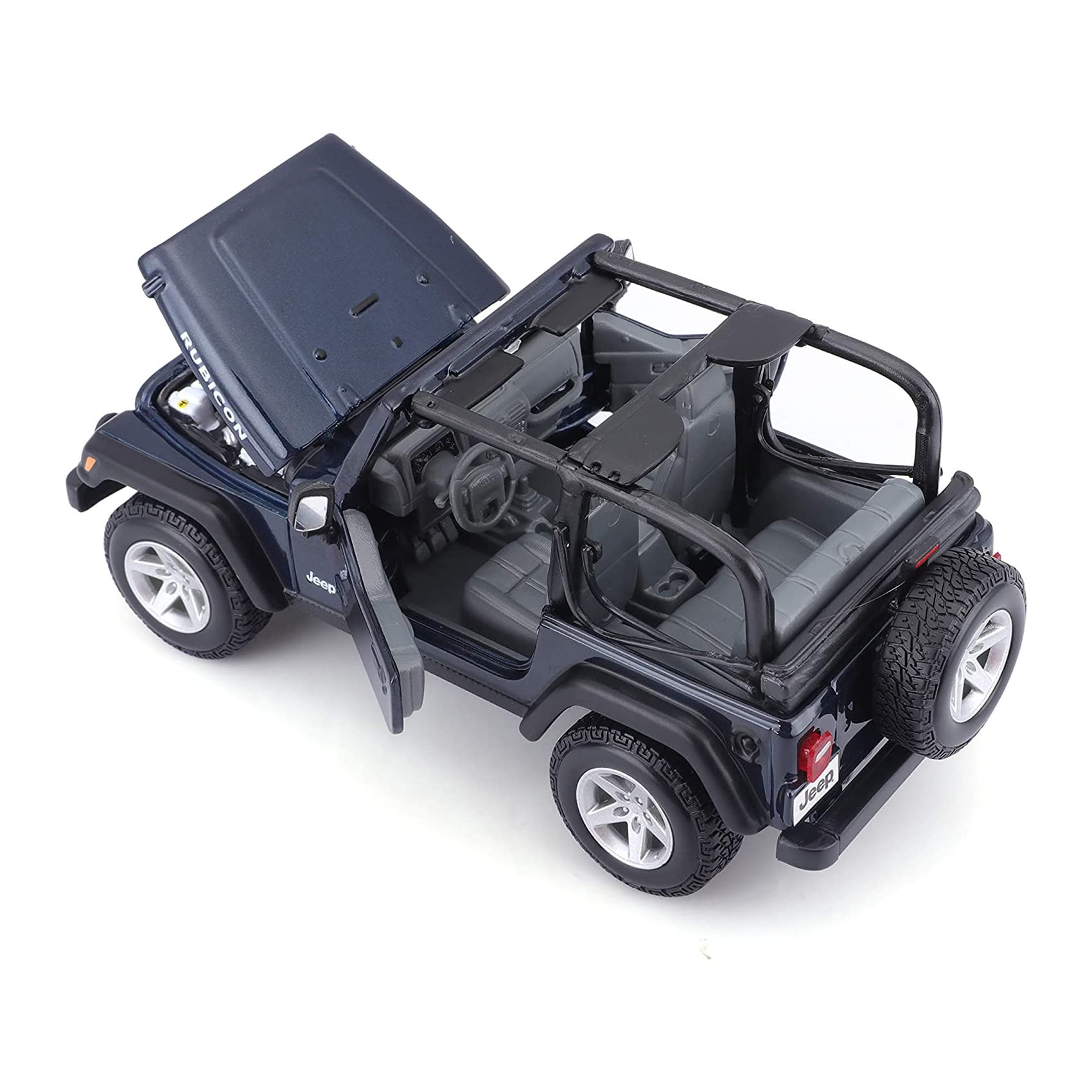 Maisto 1:27 Scale Plastic Jeep Wrangler Rubicon Diecast Model Car - Metallic Blue | Collectible Toy Vehicle for Display, Gifts & Kids Play