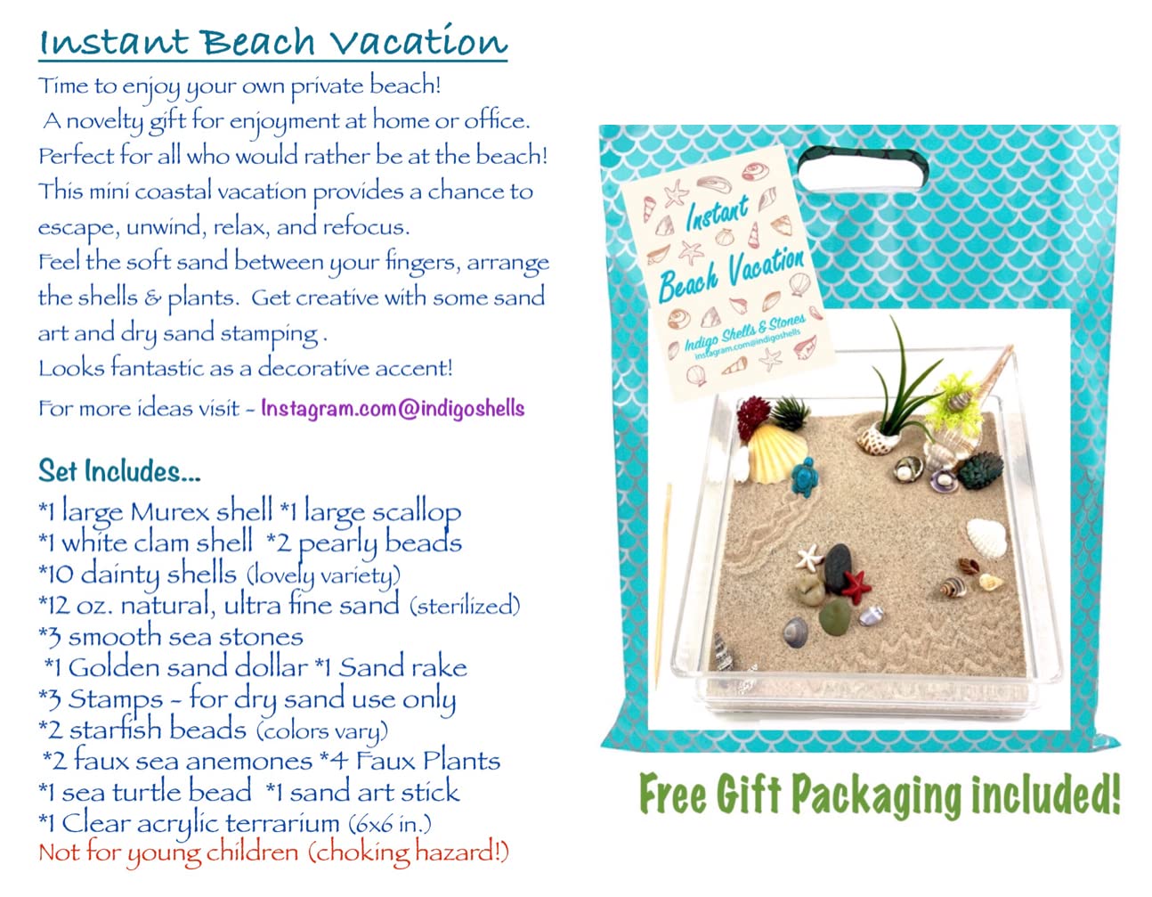 Instant Beach Vacation Desktop Terrarium Sandbox - Mini Zen Garden for Office Desk, Stress Relief Decor & Creative Gift Idea for Adults