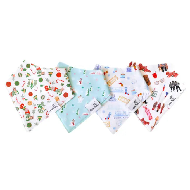 Copper Pearl Baby Bibs 4-Pack - Soft Absorbent Drool Bibs for Infants & Toddlers - Christmas Holiday Themed Designs - Perfect for Feeding, Drooling & Holiday Photos