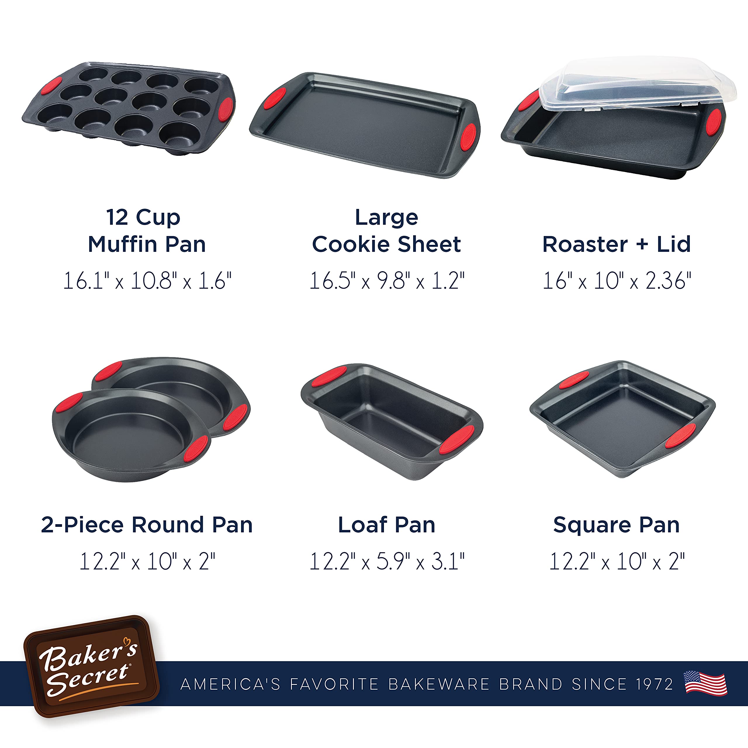 8-Piece Nonstick Bakeware Set with Grip - Oven Safe Baking Pans & Sheets for Cakes, Cookies, Bread - Perfect for Wedding Registry, Home Baking & Kitchen Supplies | Baker's Secret