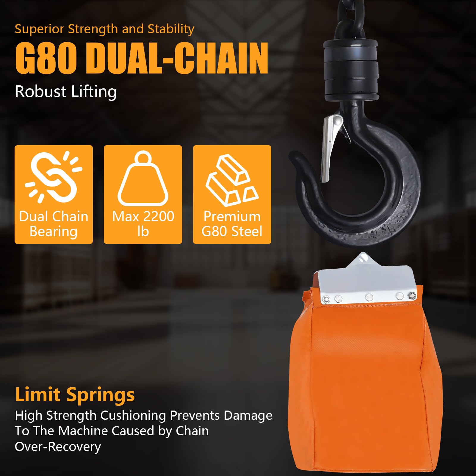 1 Ton (2200 Lbs) Electric Chain Hoist Winch - Single Phase Overhead Crane Hoist with Emergency Stop | 13Ft Max Lift Height | 110V Garage Ceiling Hoist for Workshop, Warehouse & Home Use
