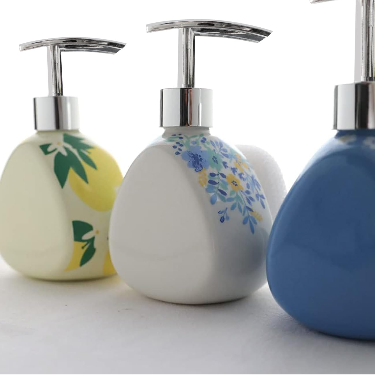 WAYUTO Ceramic Soap Dispenser with Sponge Holder - Elegant Liquid Hand Pump Bottle for Kitchen Sink & Bathroom Decor | Durable Laundry Sanitizer in Blue | Perfect for Home, Office, and Guest Bathroom Organization