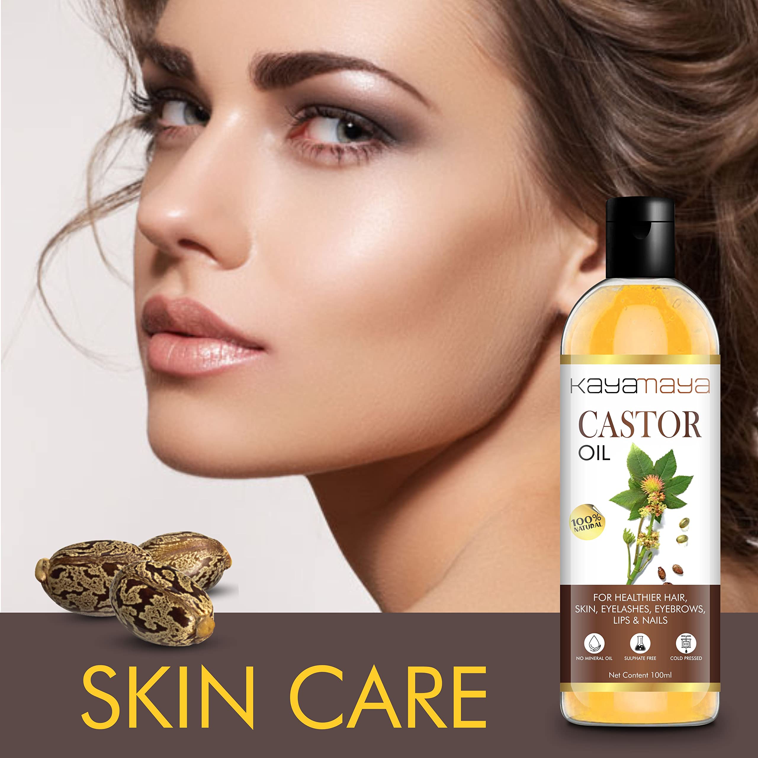Kayamaya Premium Cold Pressed Castor Oil for Hair Growth, Skin Care & Eyelash Treatment - 100% Pure Natural Hair Oil (100ml) - Perfect for Daily Hair Nourishment, Scalp Massage & Beauty Routine
