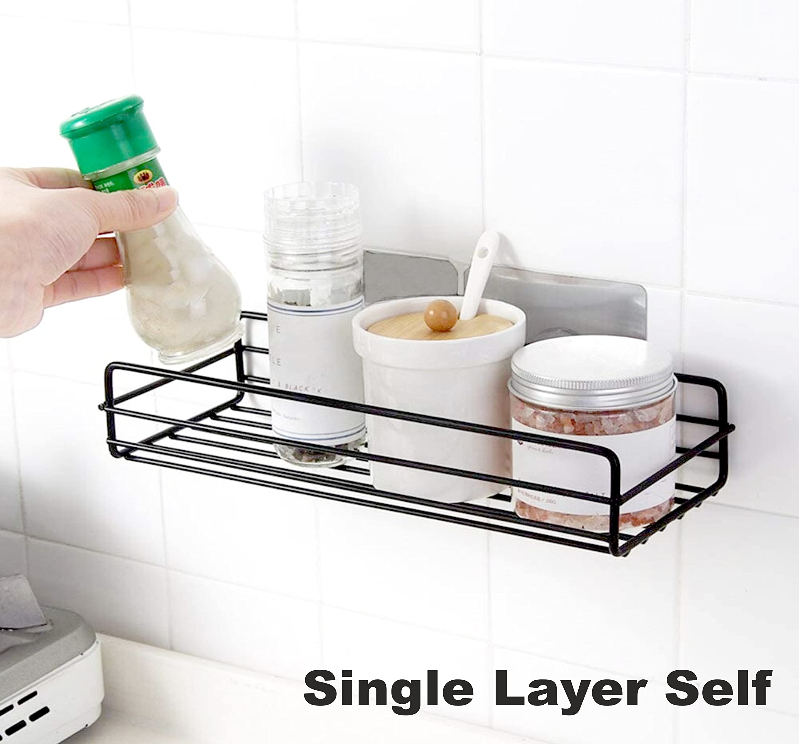 JIALTO Black Adhesive Wall Mounted Bathroom Shelf - Waterproof Bathroom Organizer for Shower, Toilet & Vanity - Durable Self-Adhesive Storage Shelf for Bathroom Accessories - Perfect for Small Spaces & Apartment Living