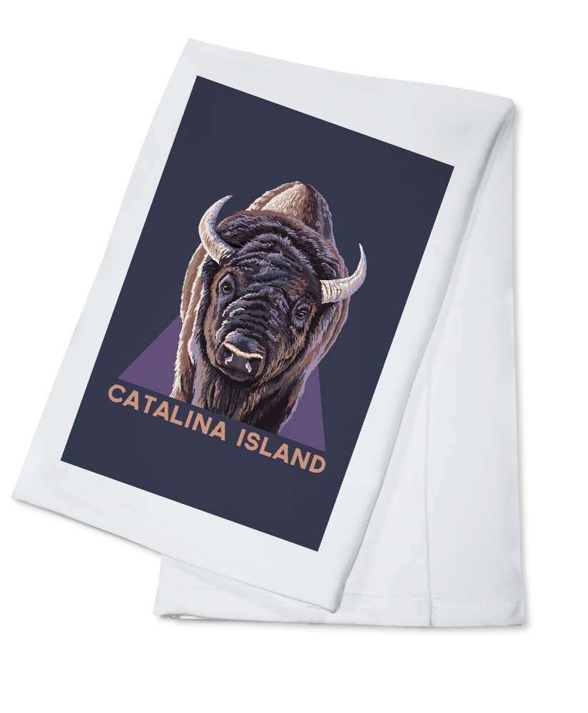 Premium 100% Cotton Catalina Island Bison Tea Towel - Decorative Hand Towel for Kitchen & Home Decor | California Wildlife Theme, Soft & Absorbent for Dishes, Gifts, and Coastal Home Styling