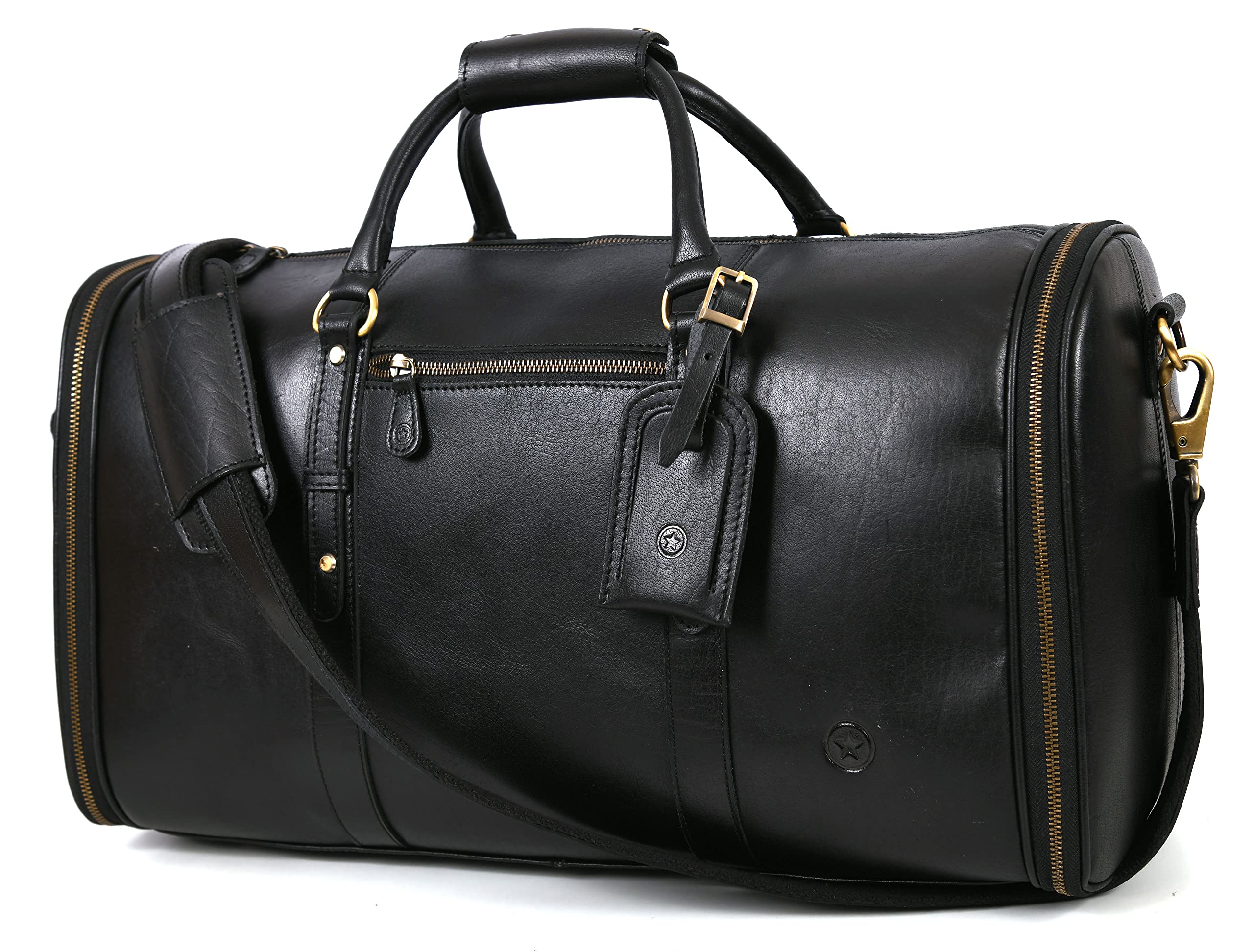 30 Inch Expandable Leather Travel Duffle Bag for Men - Waterproof Gym Sports Duffel & Airplane Carry-On Luggage - Perfect for Workout, Business Travel & Father's Day Gifts by Aaron Leather Goods