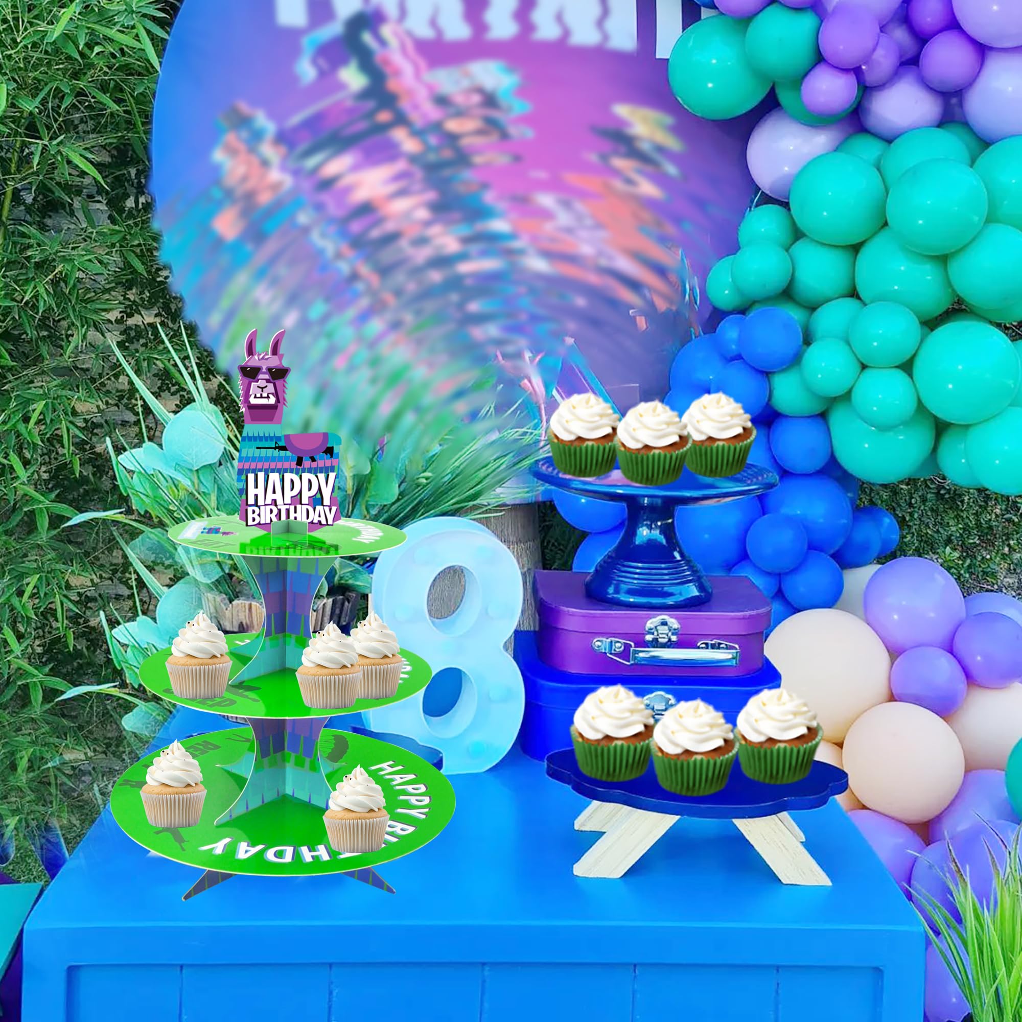 3-Tier Llama Video Game Cupcake Stand - Perfect for Gamer Birthday Parties, Tea Time & Game Night Decorations