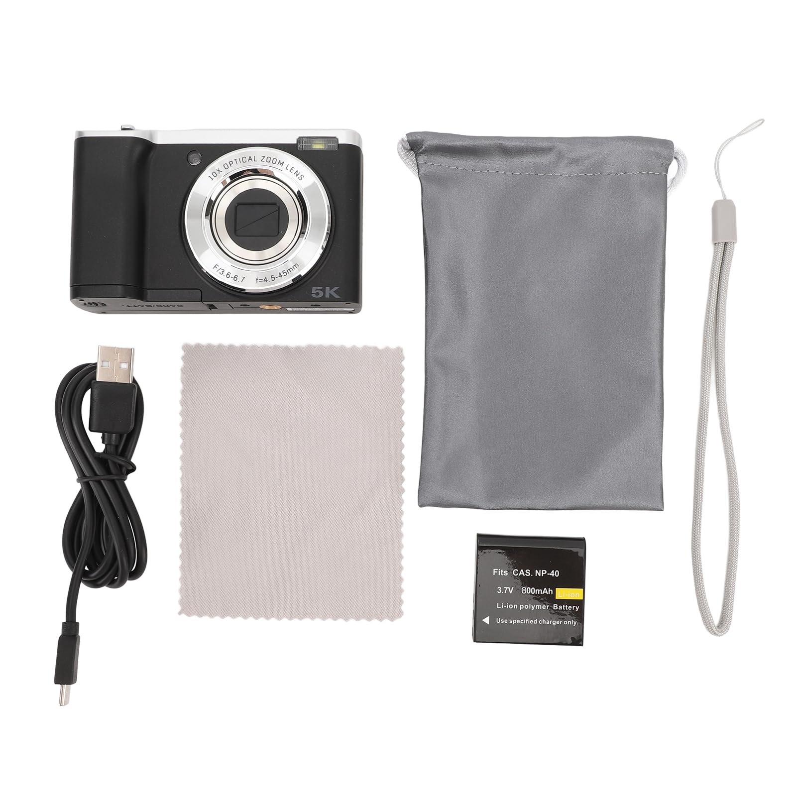 5K Digital Camera 16MP + 12MP Vlogging Camera with 10x Optical Zoom | Autofocus Anti-Shake Compact Travel Video Camera with Flash & 2.8