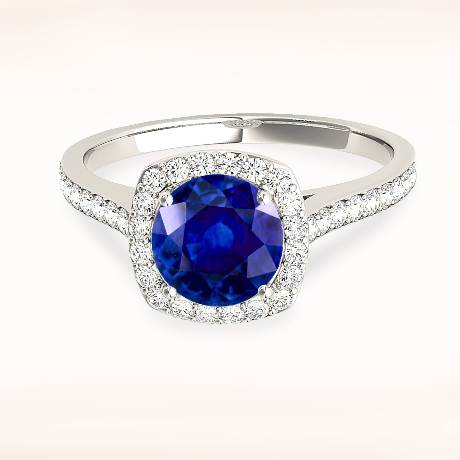 1.45 Carat Genuine Blue Sapphire Halo Engagement Ring with Diamond Accents - Perfect for Weddings, Anniversaries & Special Occasions