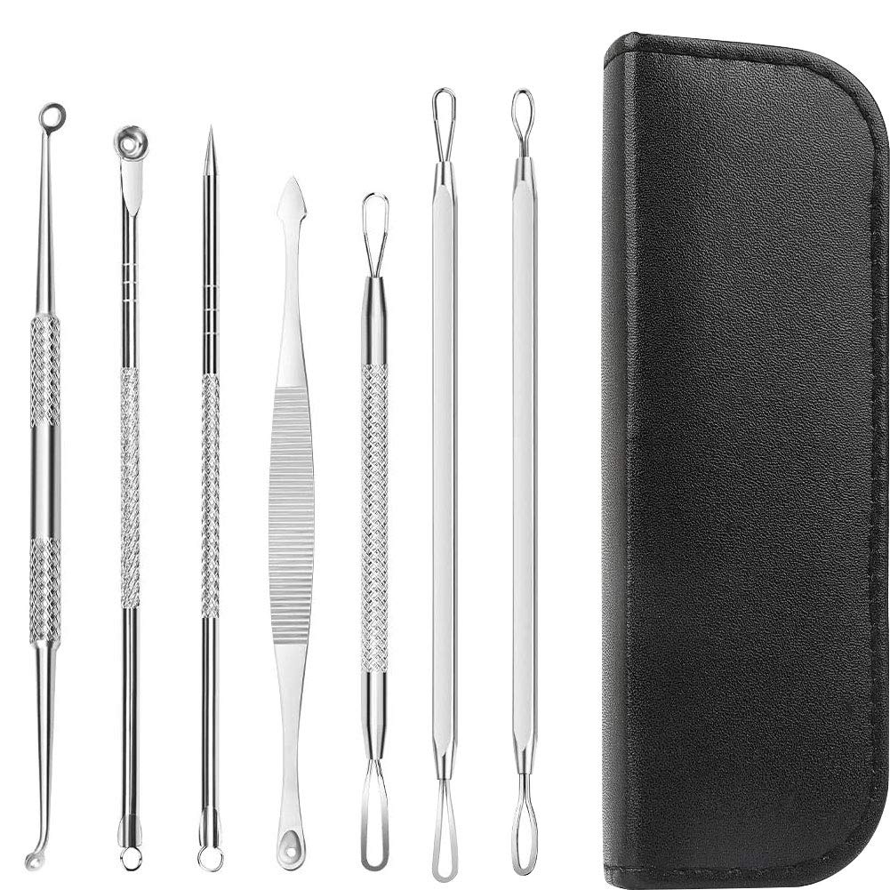 7-Piece Blackhead Remover Kit - Professional Pimple Extractor Tools for Face Acne Treatment, Comedone Tweezers Set - Perfect for Home Skincare & Spa Facial Care