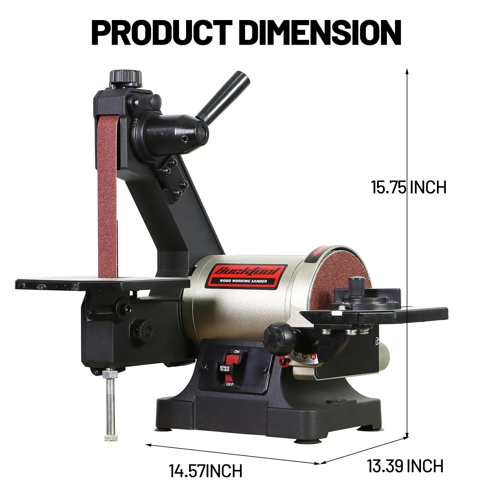 Bucktool 1x30 Inch Belt Sander with 5 Inch Disc - 1/3HP Benchtop Sander with Wrench Storage & Easy Belt Cover - Perfect for Woodworking, Metal Polishing & DIY Projects