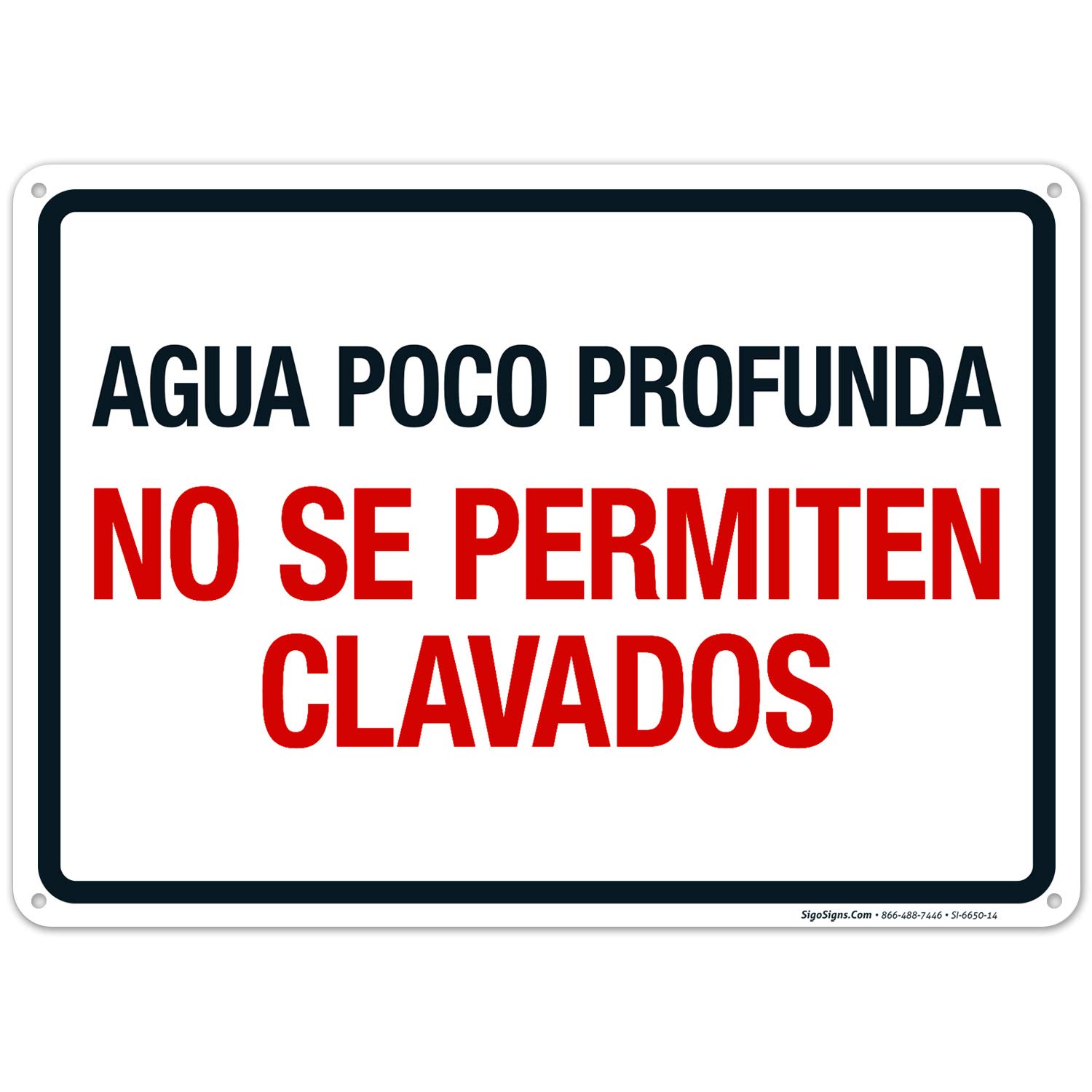 No Diving Sign - 10x14 Inches Rust-Free Aluminum Pool Warning Sign for Shallow Water (Spanish/English) - Fade Resistant Indoor/Outdoor Use - Made in USA - Perfect for Swimming Pools, Beaches & Water Parks