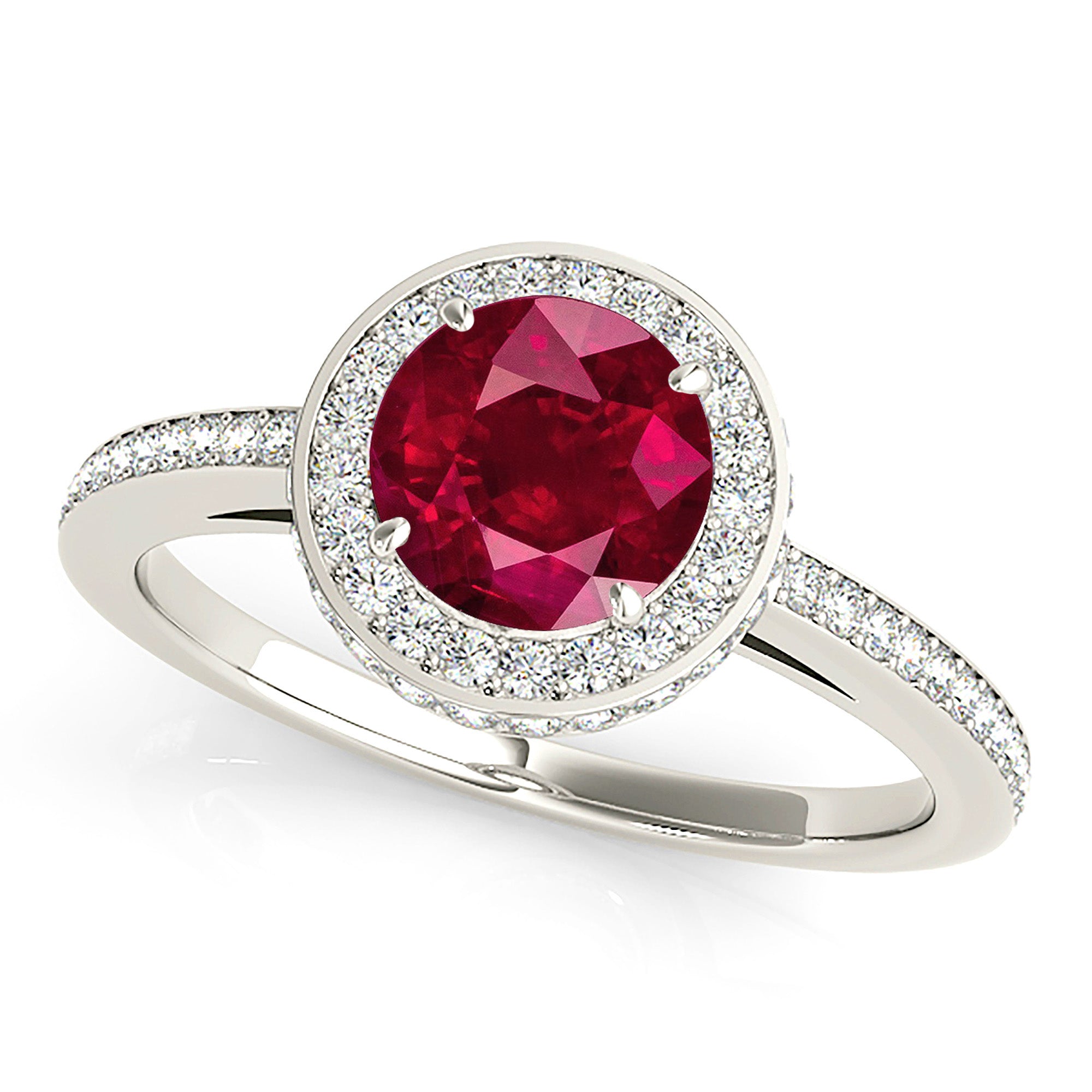 2.35 Carat Genuine Ruby Ring with Diamond 3D Halo & Delicate Diamond Band - Elegant Engagement, Anniversary, or Gift Jewelry for Women