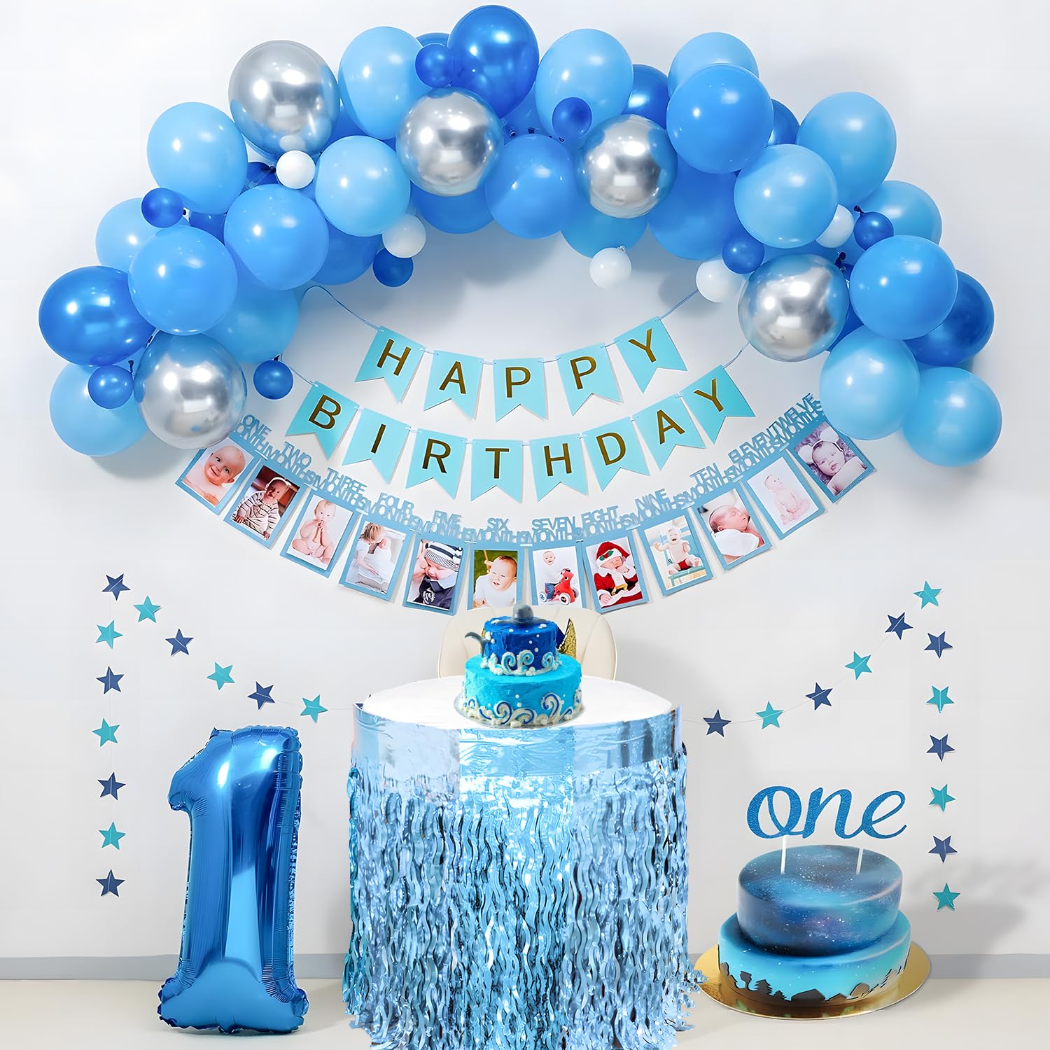 2 Pack Teal Blue Shiny Wavy Tinsel Foil Fringe Table Skirts - Mermaid, Under The Sea & Baby Shark Party Decorations - Perfect for Birthday Parties, Baby Showers & Ocean-Themed Events