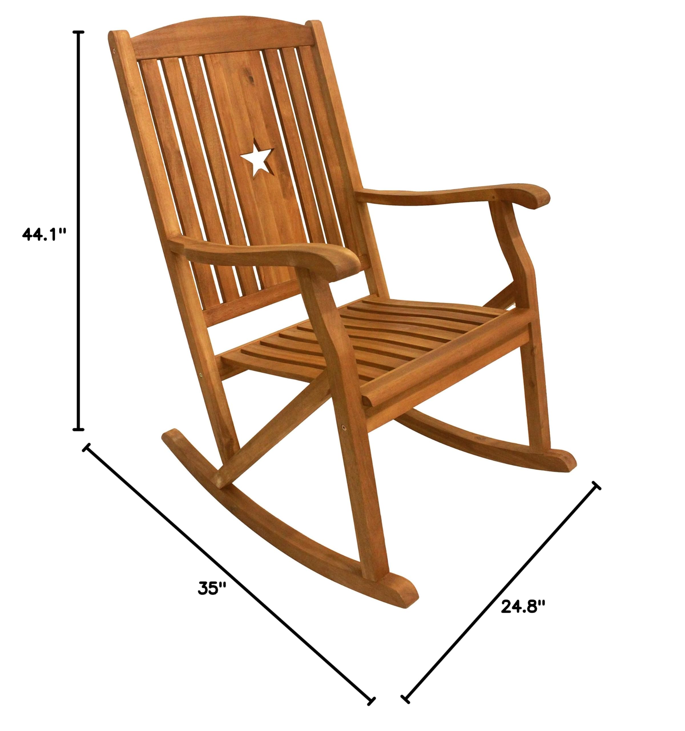 Leigh Country Sequoia Series Adult Rocking Chair with Star Cutout - Brown Wooden Rocker for Living Room, Nursery & Porch Relaxation