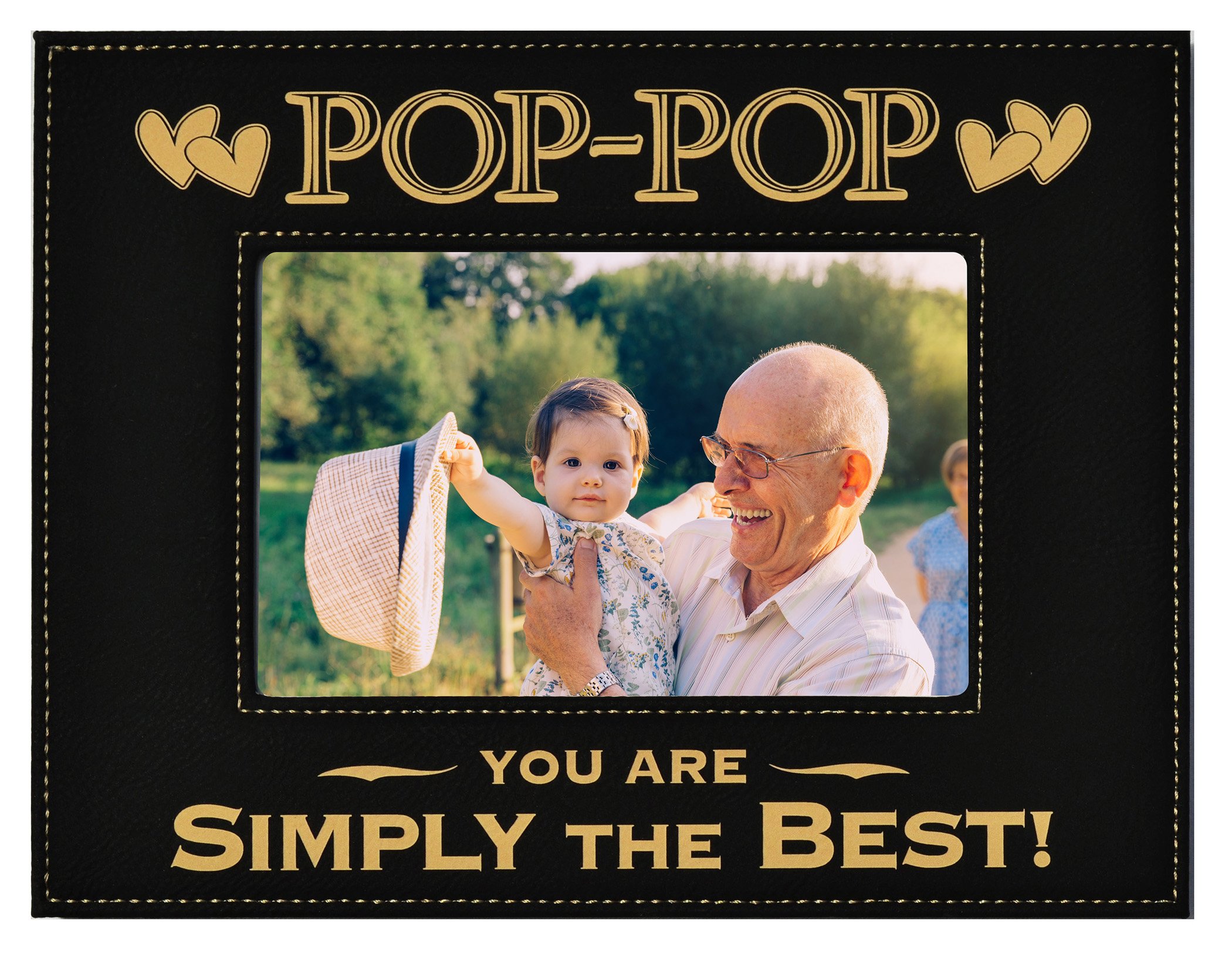 POP-POP Engraved Leatherette Picture Frame 4x6 - Best Gift for Grandparents Day, Dad Birthday & Grandpa - Elegant Black/Gold Design | Perfect for Home Decor, Office Desk & Family Photo Displays