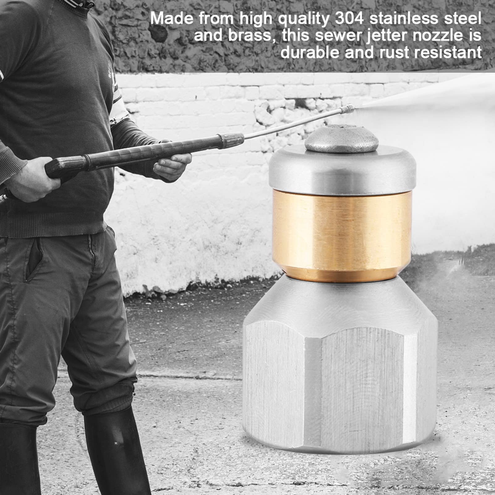 Stainless Steel Pressure Sewer Cleaning Nozzle - 3/8BSP Female SS304 Rotary Drain Pipe Washing Tool for Gardening, Car Washing & High-Pressure Cleaning | Heavy-Duty Plumbing & Outdoor Cleaning Accessory