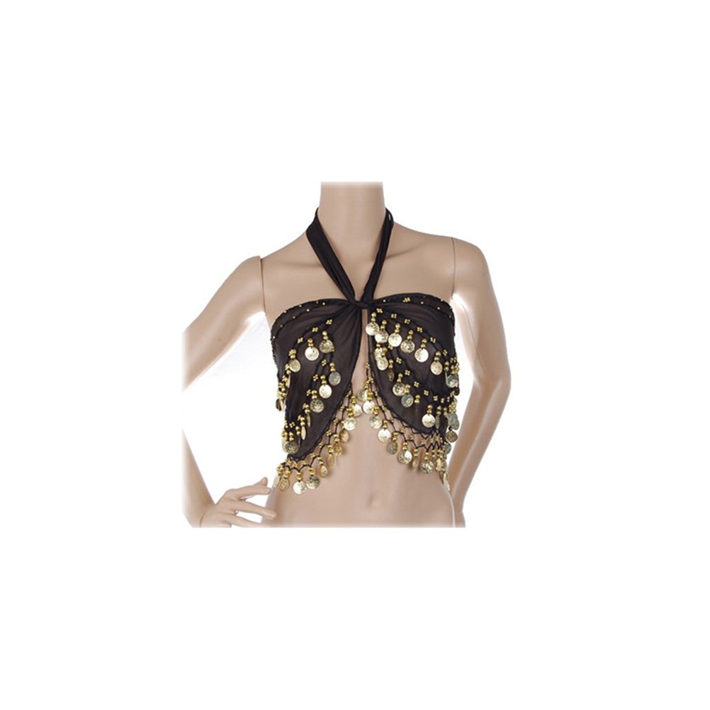 VORCOOL 128 Coins Black Belly Dance Skirt Hip Scarf - Perfect for Indian Dance, Performances, and Festive Events