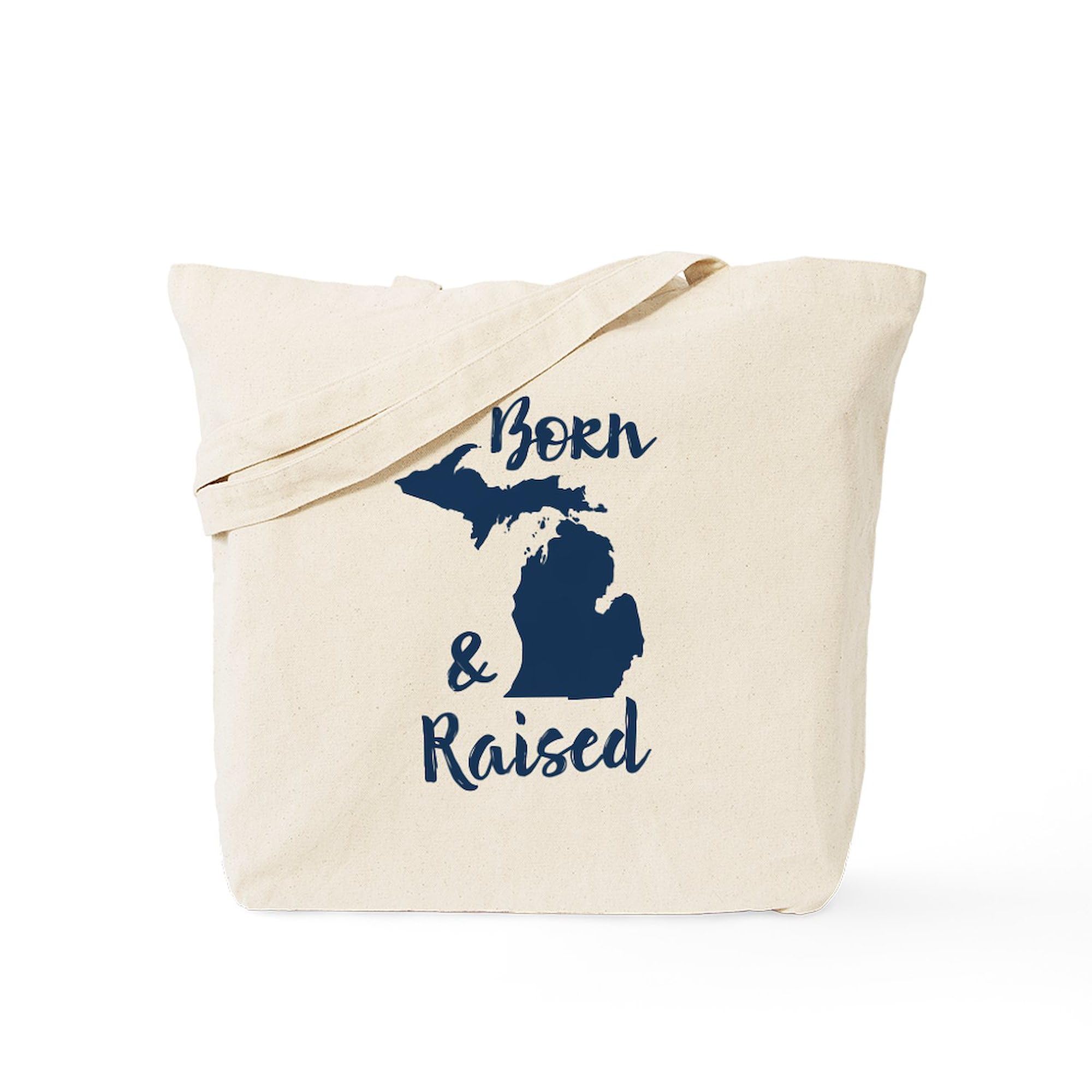 Michigan Born & Raised Canvas Tote Bag - Eco-Friendly Reusable Shopping Bag for Groceries, Beach & Daily Use | CafePress