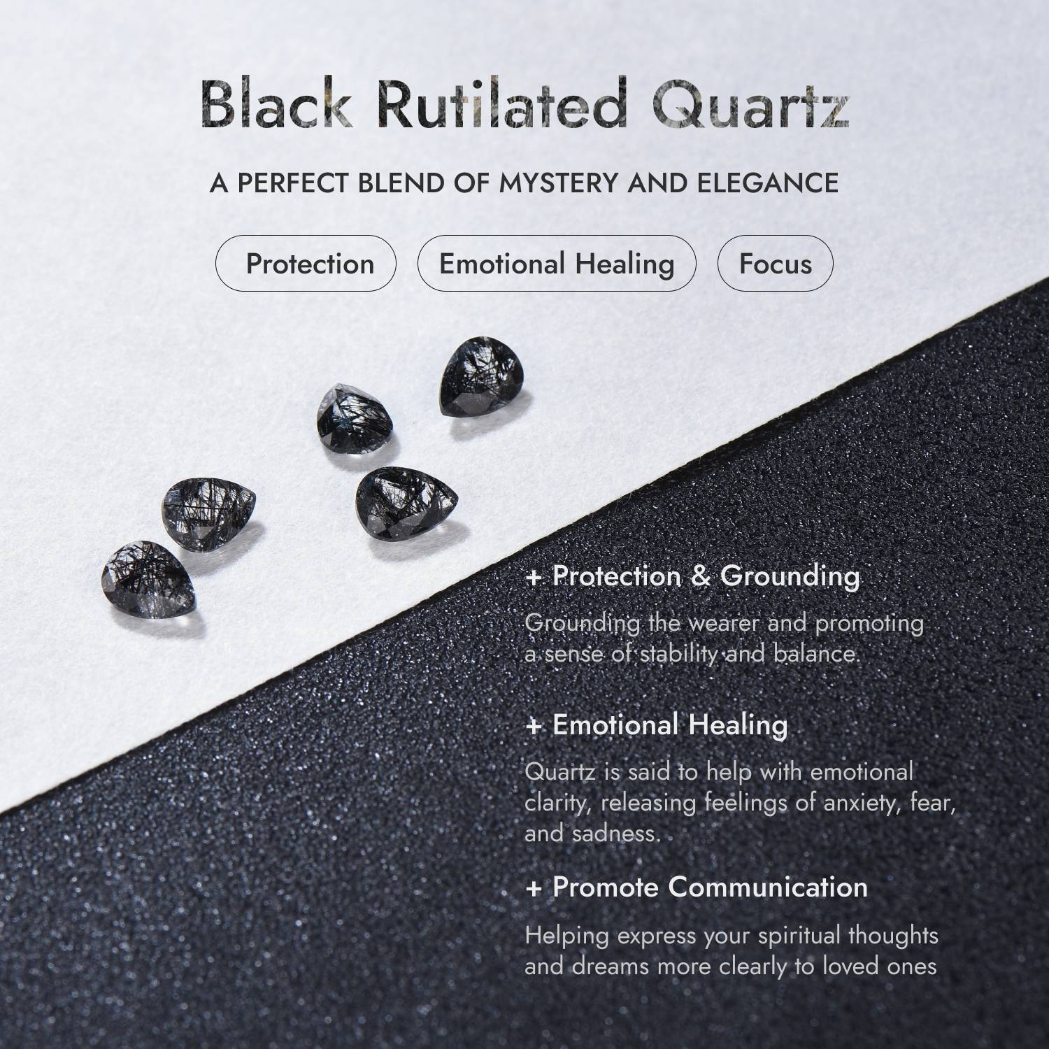 Natural Black Rutilated Quartz Oval Cut Halo Diamond Engagement Ring - Perfect for Proposals, Anniversaries & Special Occasions