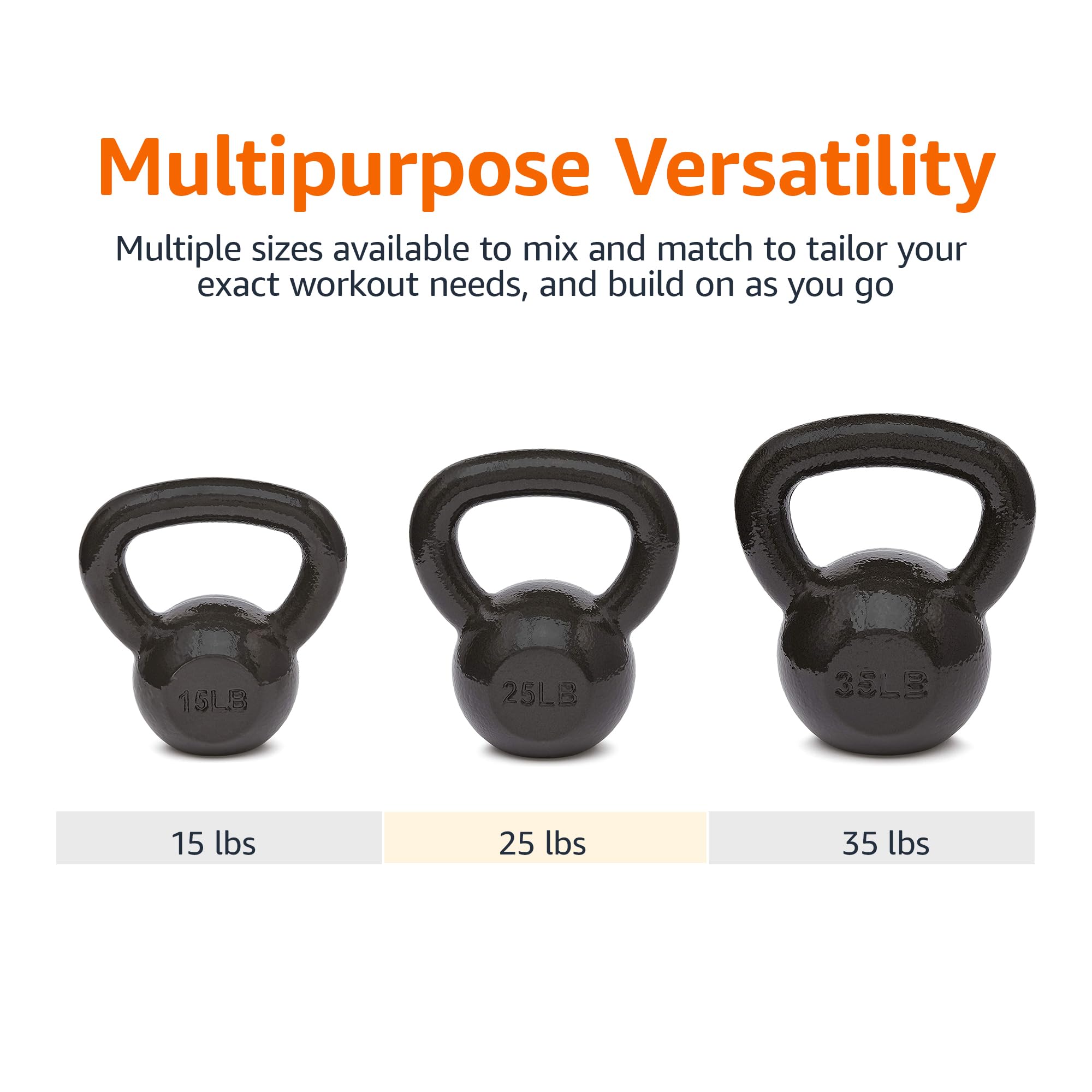 Amazon Basics Cast Iron Kettlebell - 5-50 lbs Weight Options for Home Gym, Strength Training & CrossFit Workouts | Durable Iron Construction with Textured Grip | Perfect for Fitness Enthusiasts & Beginners