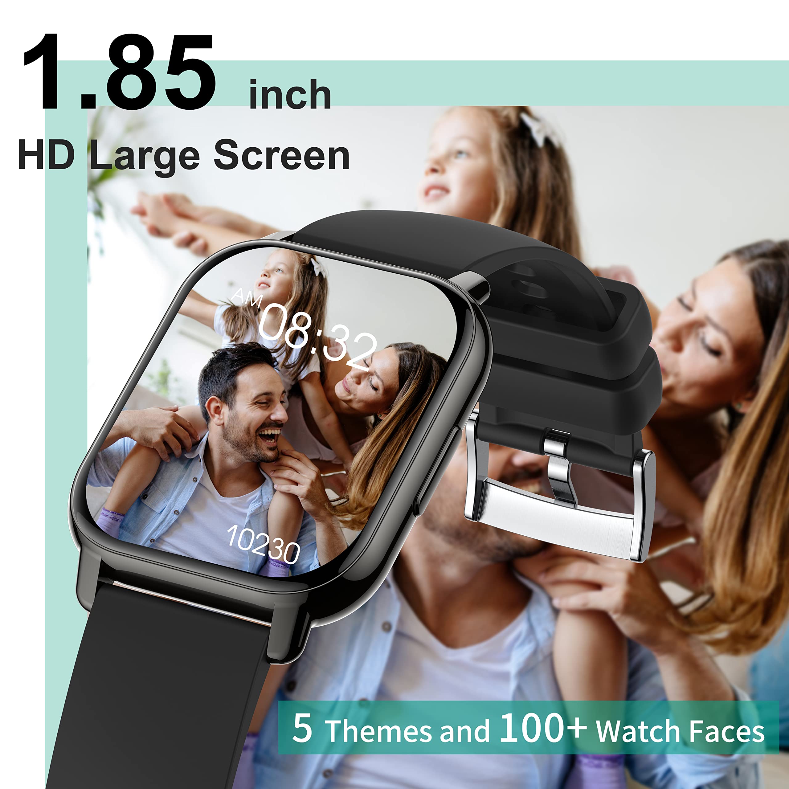 Popglory 1.85 Inch Smart Watch with Call Function, AI Voice Control & Heart Rate Monitor - Fitness Tracker with 2 Straps for Men & Women, Compatible with iOS & Android - Perfect for Workouts, Running & Daily Use
