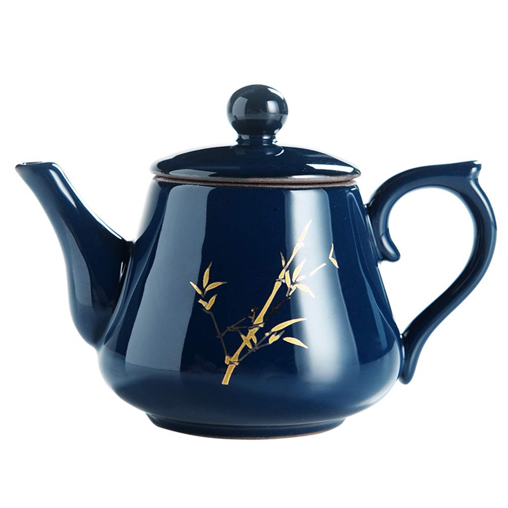Ceramic French Press Coffee Maker - Insulated Manual Coffee & Tea Pot - Blue Glaze Bamboo Design for Home, Office, and Camping Use