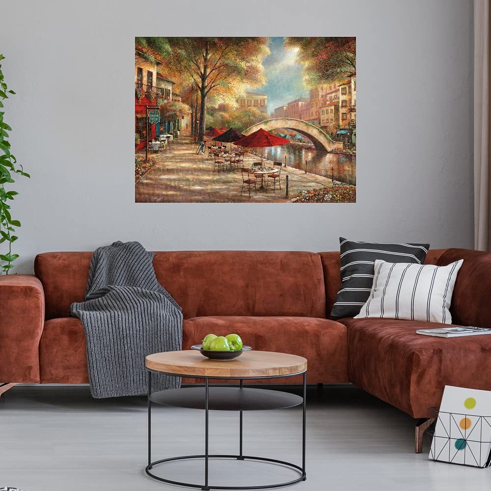 French Art Riverwalk Charm Canvas Wall Decor - Large 43x32 Inch Fine Art Painting for Living Room by Artist Ruane Manning - Perfect for Home, Office & Gallery Wall Decor