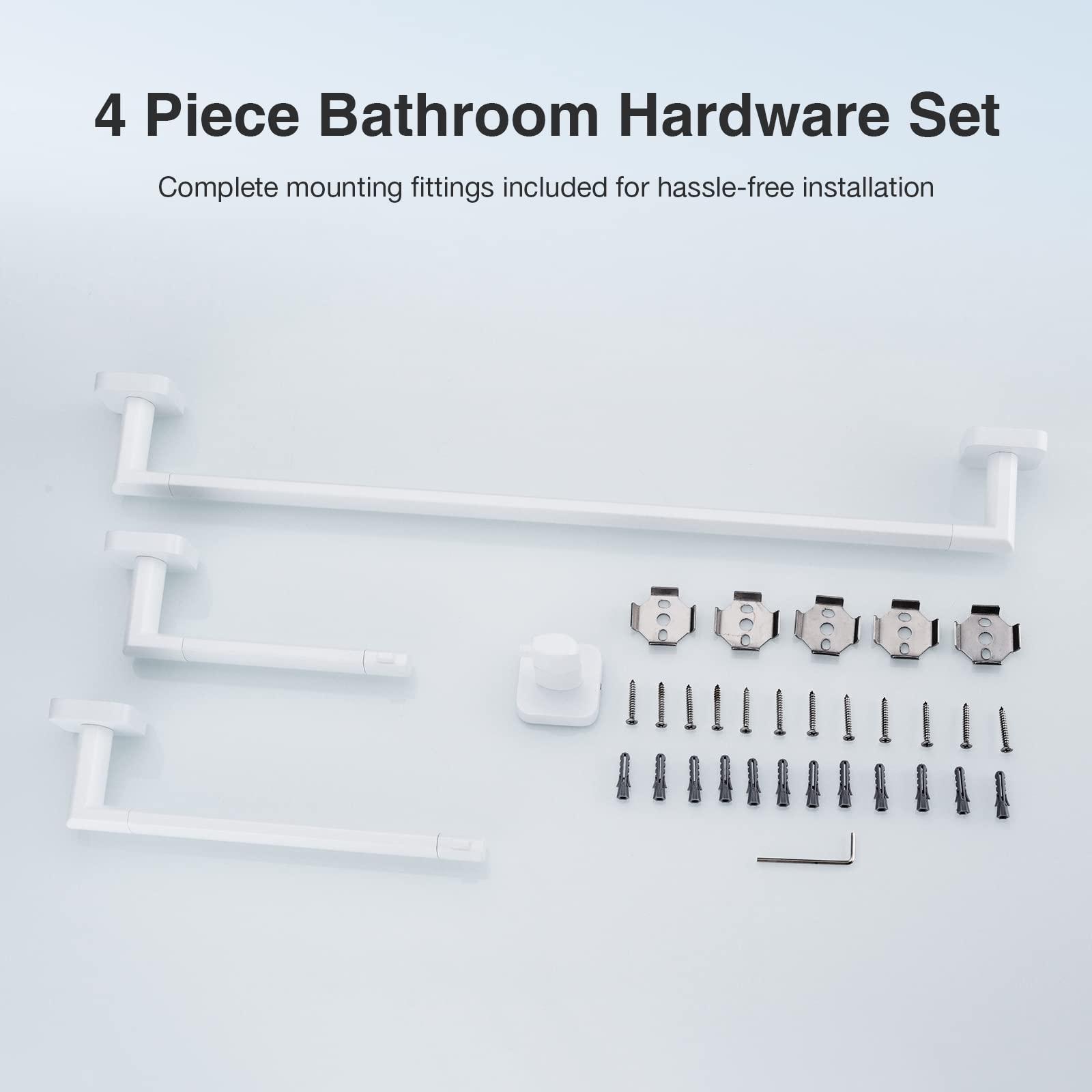 4-Piece Stainless Steel Bathroom Hardware Set - Wall Mounted Towel Bar, Towel Rail & Cloth Rack - Modern White Bathroom Accessories for Home, Hotel & Spa Decor