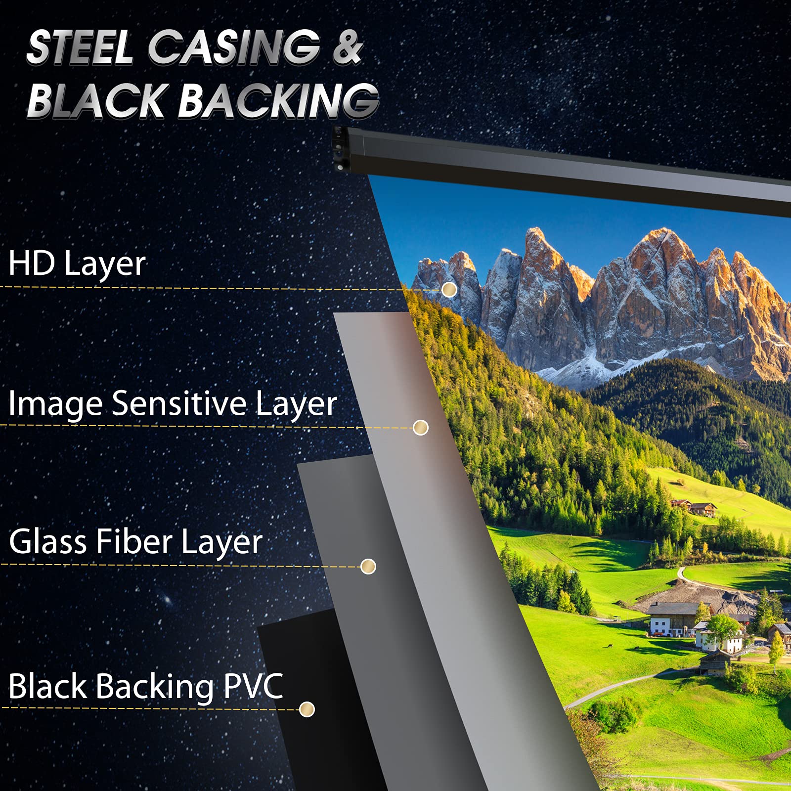 Aoxun 100 Inch Motorized Projector Screen - Electric Pull Down Projector Screen with Remote Control for Indoor & Outdoor Movies | Perfect for Home Theater, Backyard Movie Nights and Office Presentations